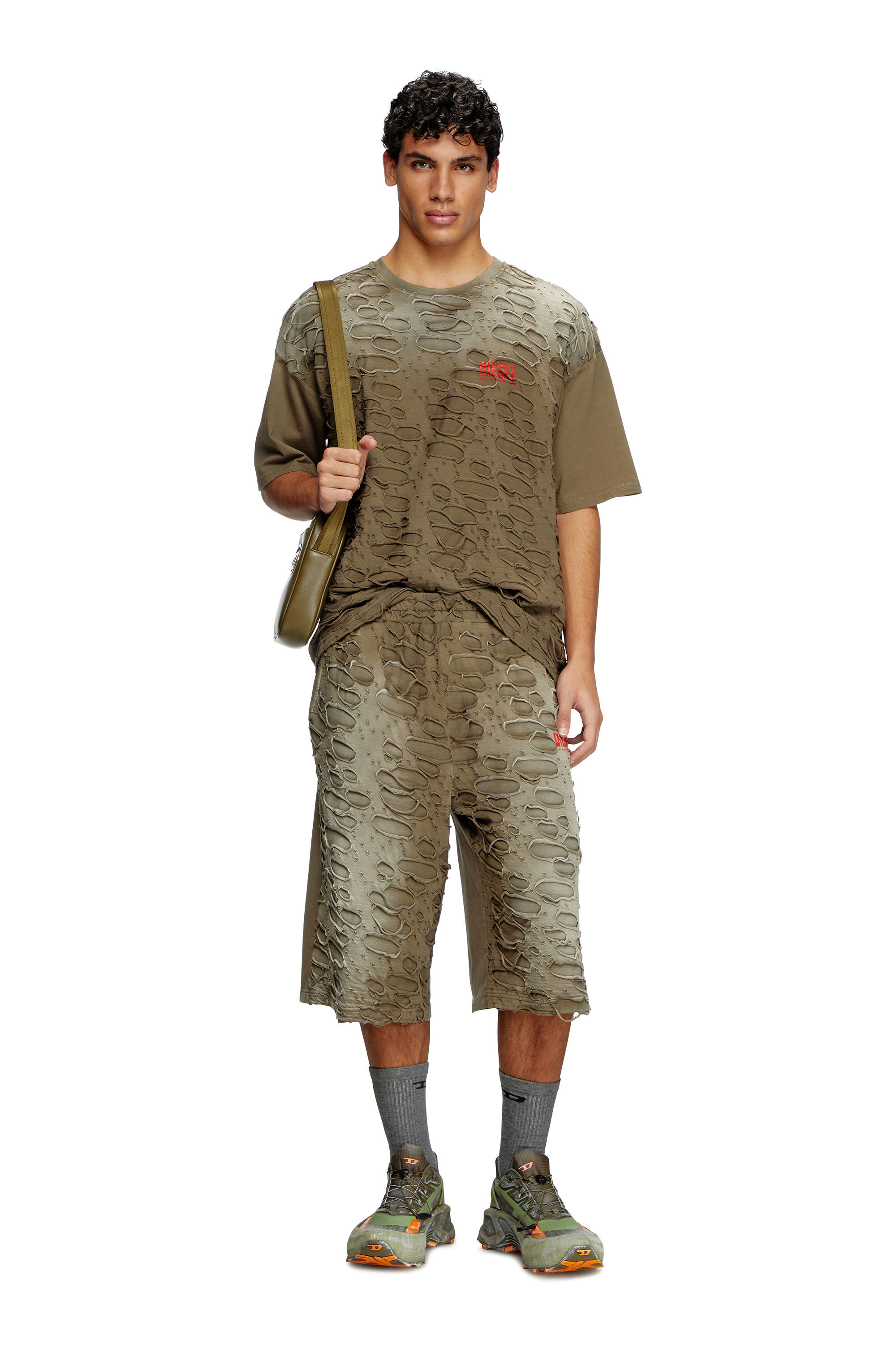P-ECHIO-R1 Faded sweat shorts with holes｜グリーン｜メンズ