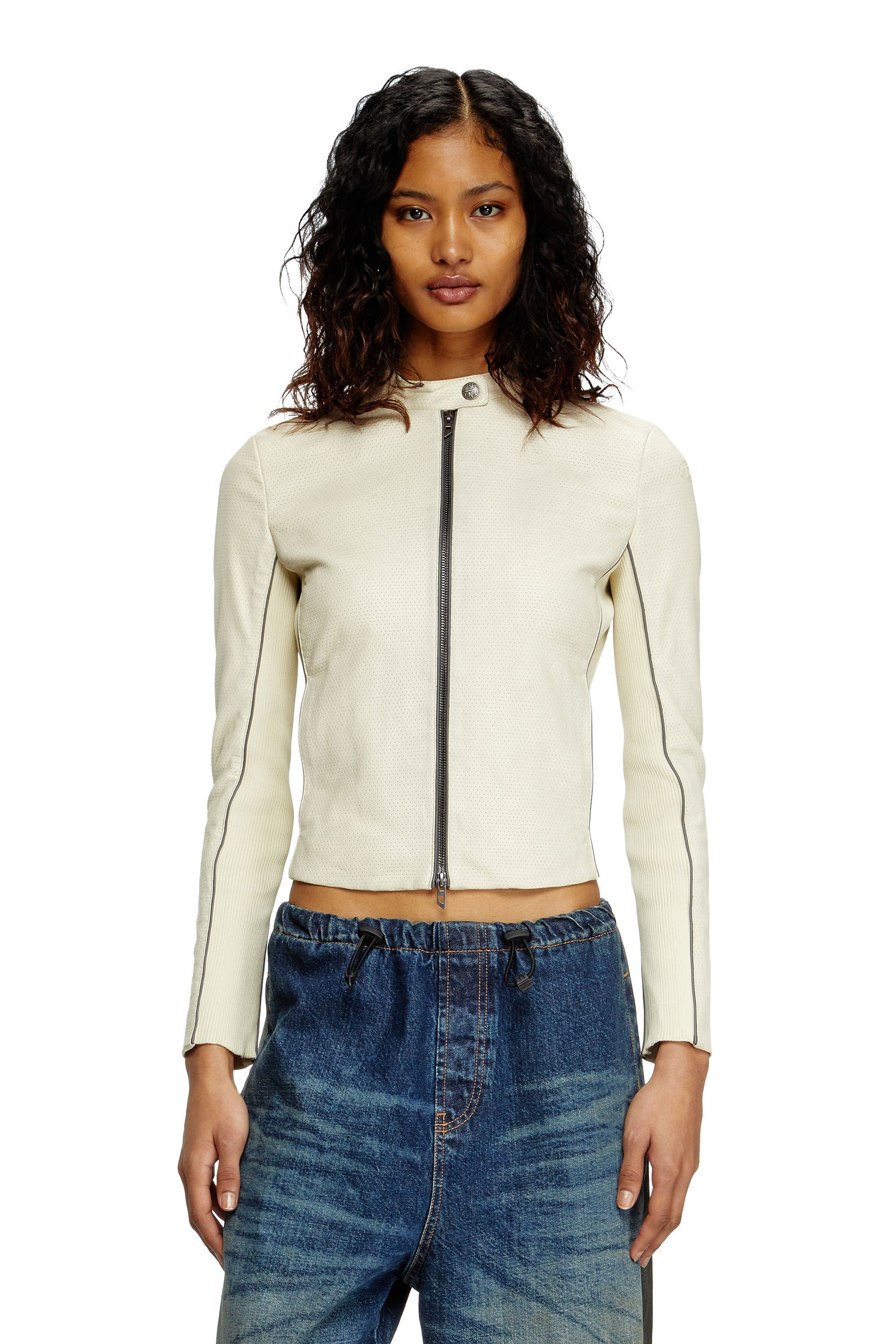 Diesel - L-IBRA, Female's Biker jacket in perforated stretch leather in ホワイト - 3
