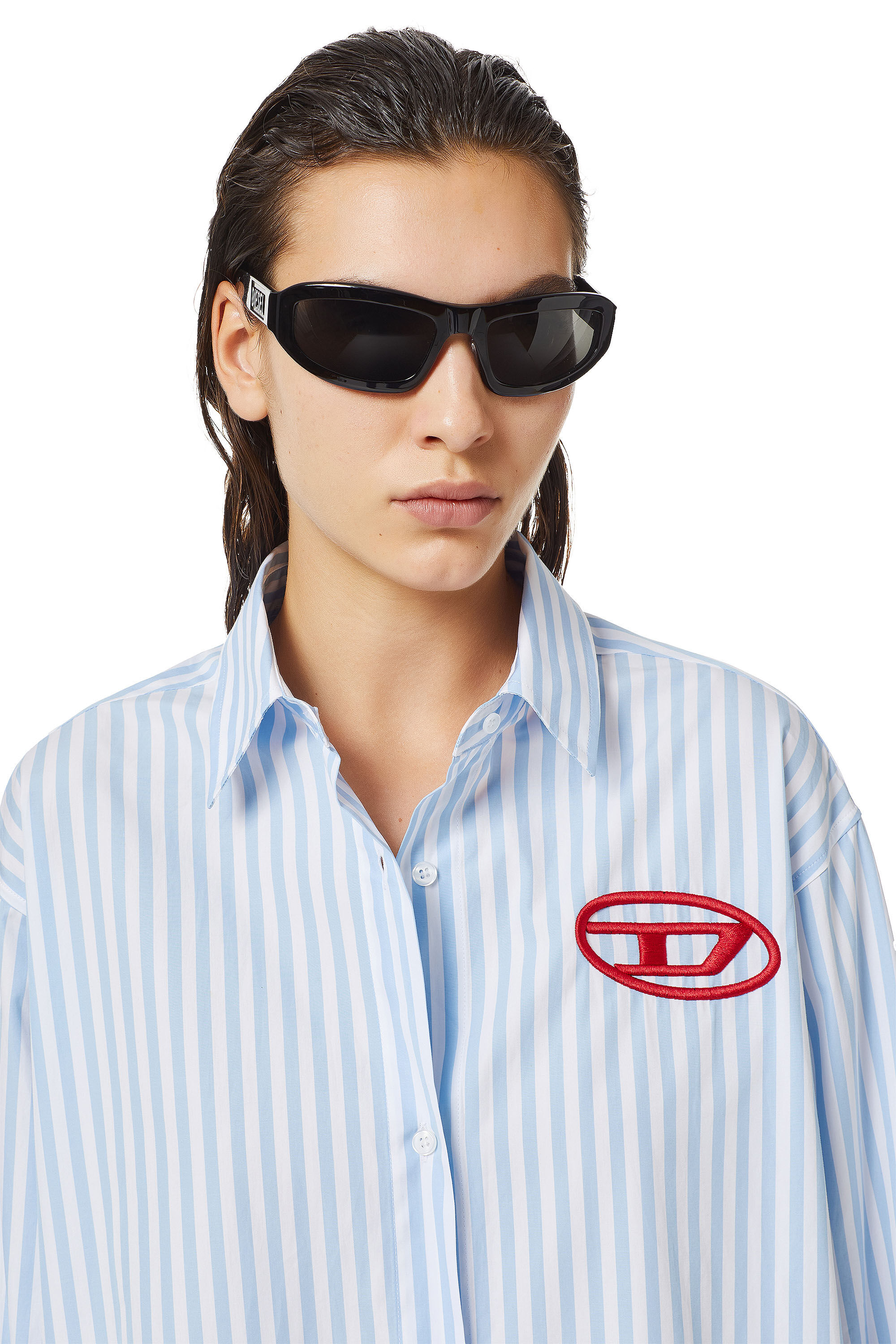 Diesel - C-BRUCE, Female's シャツ ブラウス ロゴ in ブルー/ホワイト - 5