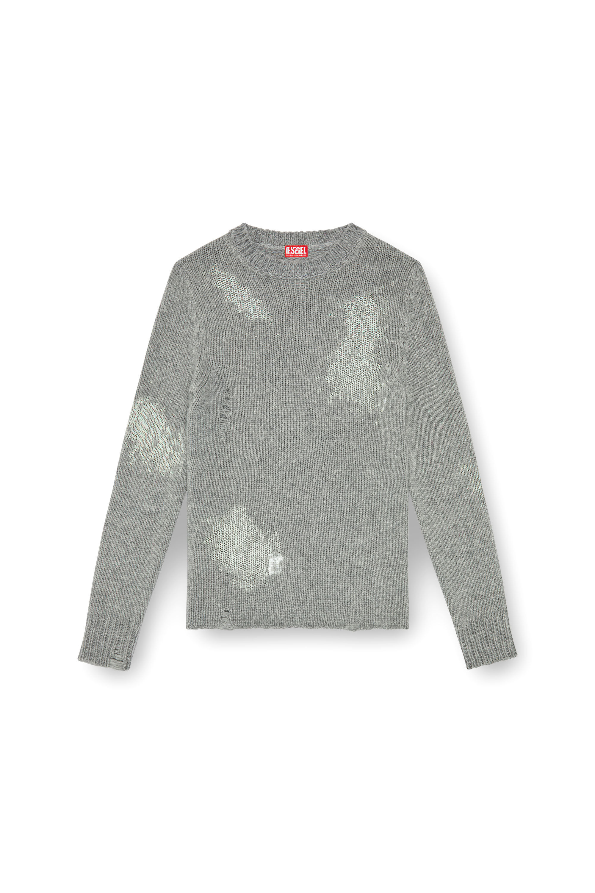 Diesel - K-NORMAN, Male's Distressed jumper in wool blend in グレー - 2