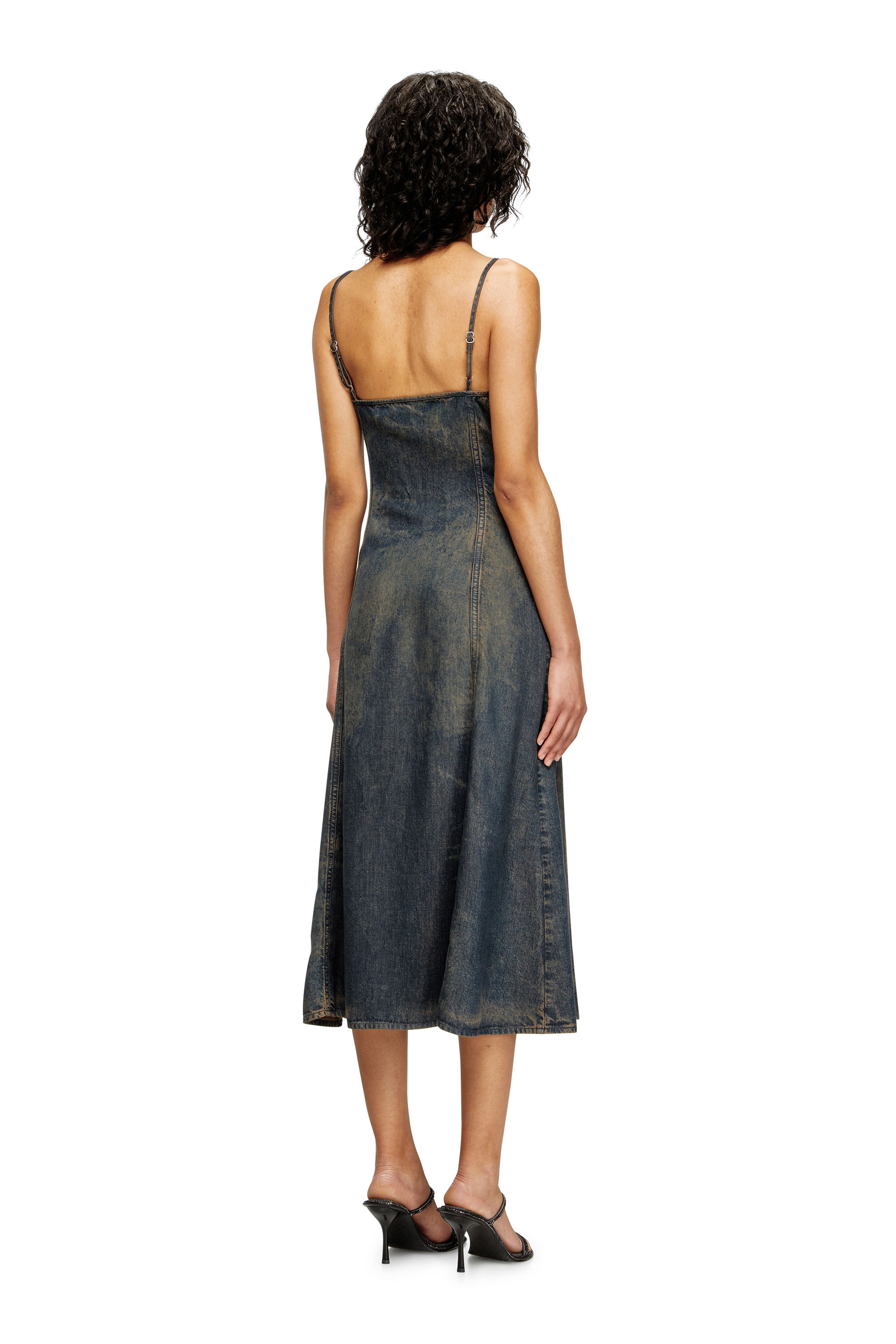 DE-BELD-S Midi dress in fluid dirt-effect denim｜ブルー
