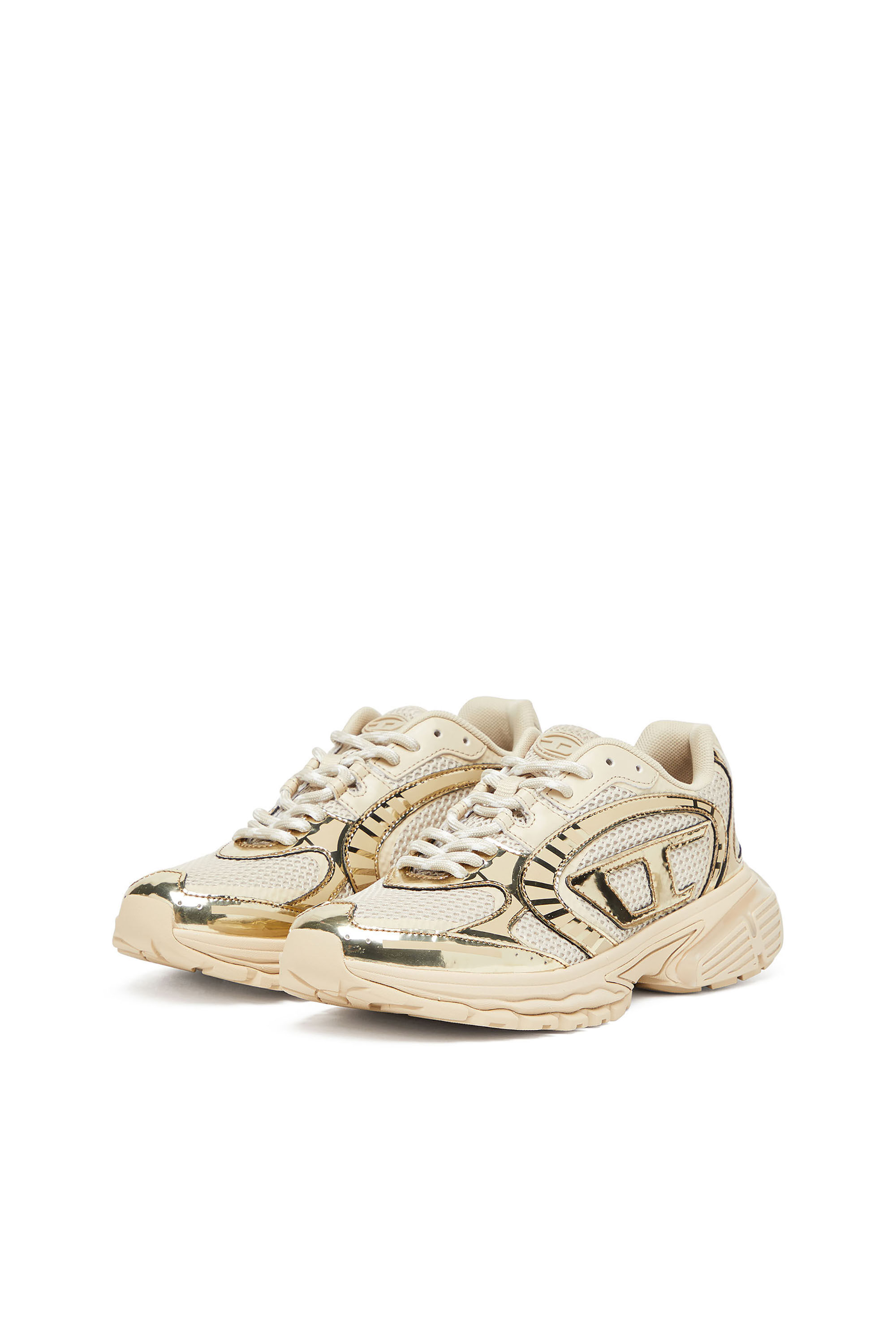 Diesel - S-PRO-V-DENSE LOW W, Female's S-Pro-V-Dense-Metallic mesh sneakers with Oval D logo in ベージュ - 8