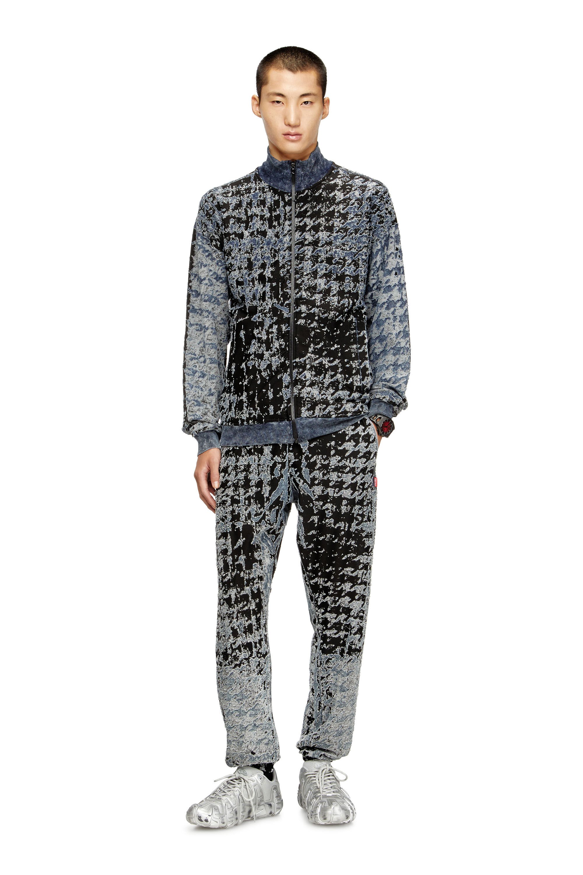 Diesel - S-CORR, Male's Devoré houndstooth zip-up top in ブラック/ブルー - 1