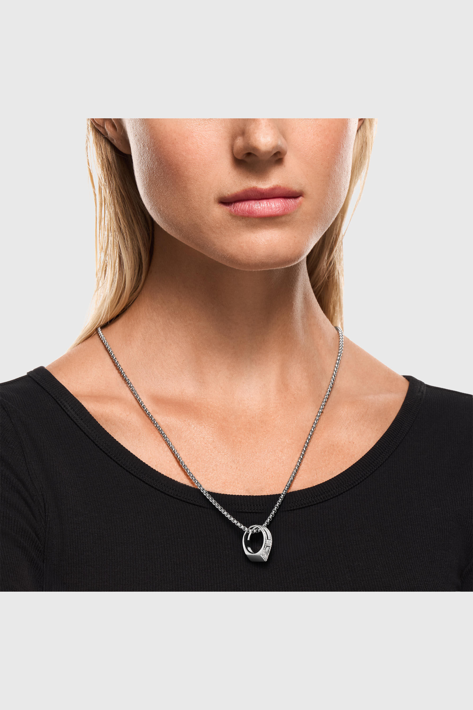 Diesel - DX1741040, Unisex's Stainless steel pave pendant necklace in シルバー - 4