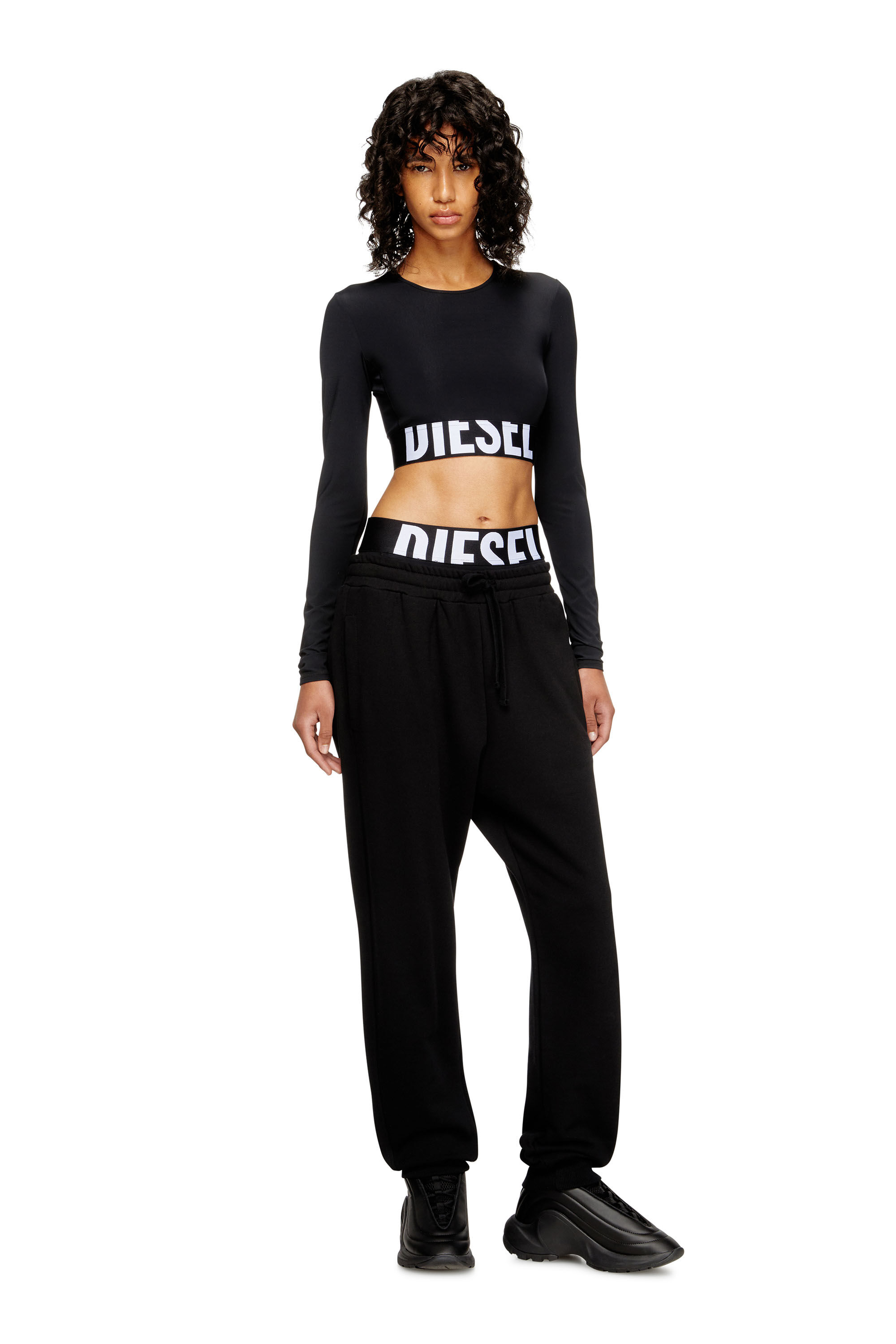 Diesel - MELISSA-D-POP, Female's Microfibre crop top with cut-off logo in ブラック - 1