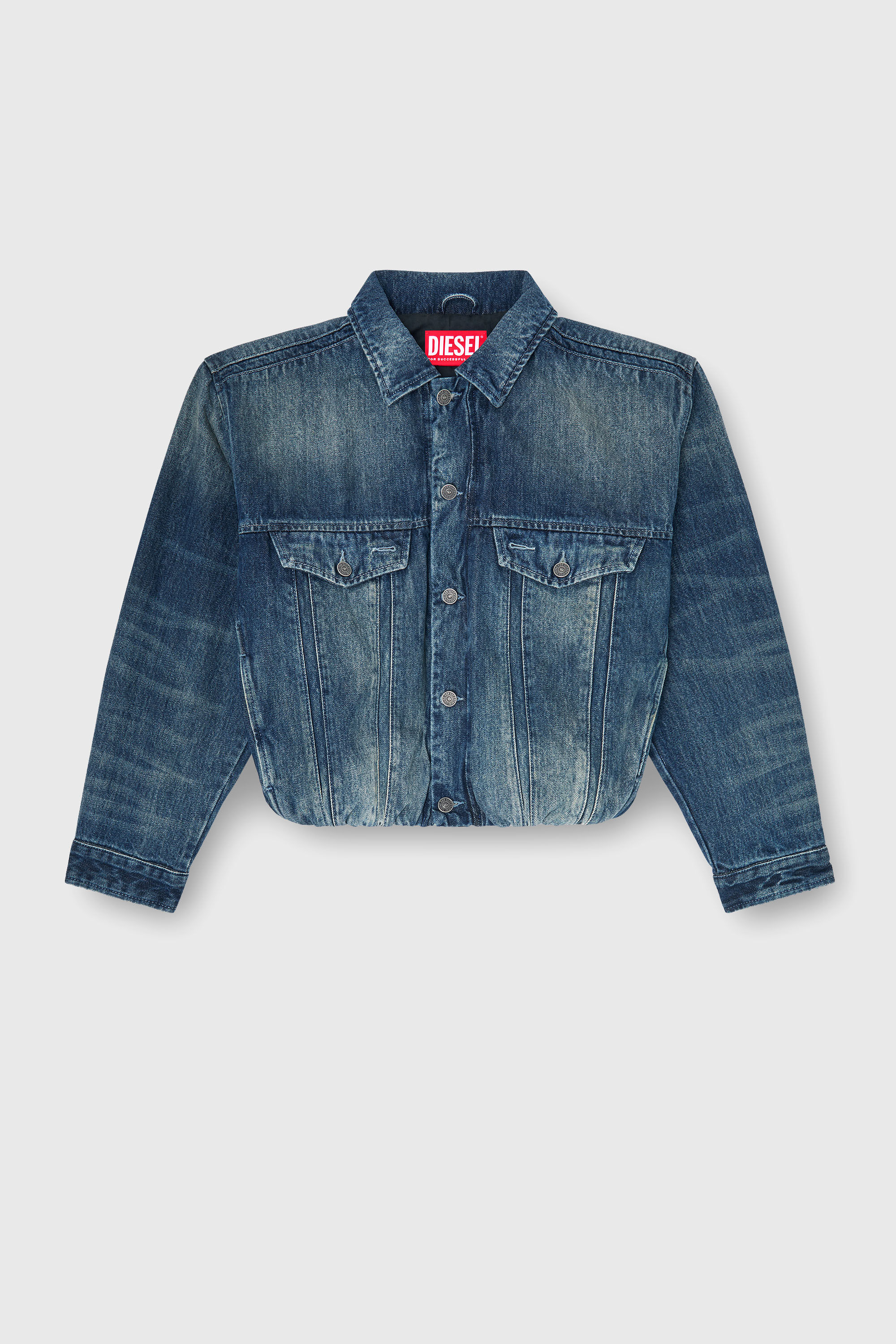 Diesel - DE-MORVI-FSJ, Female's Elasticated trucker jacket in denim in ミディアムブルー - 2