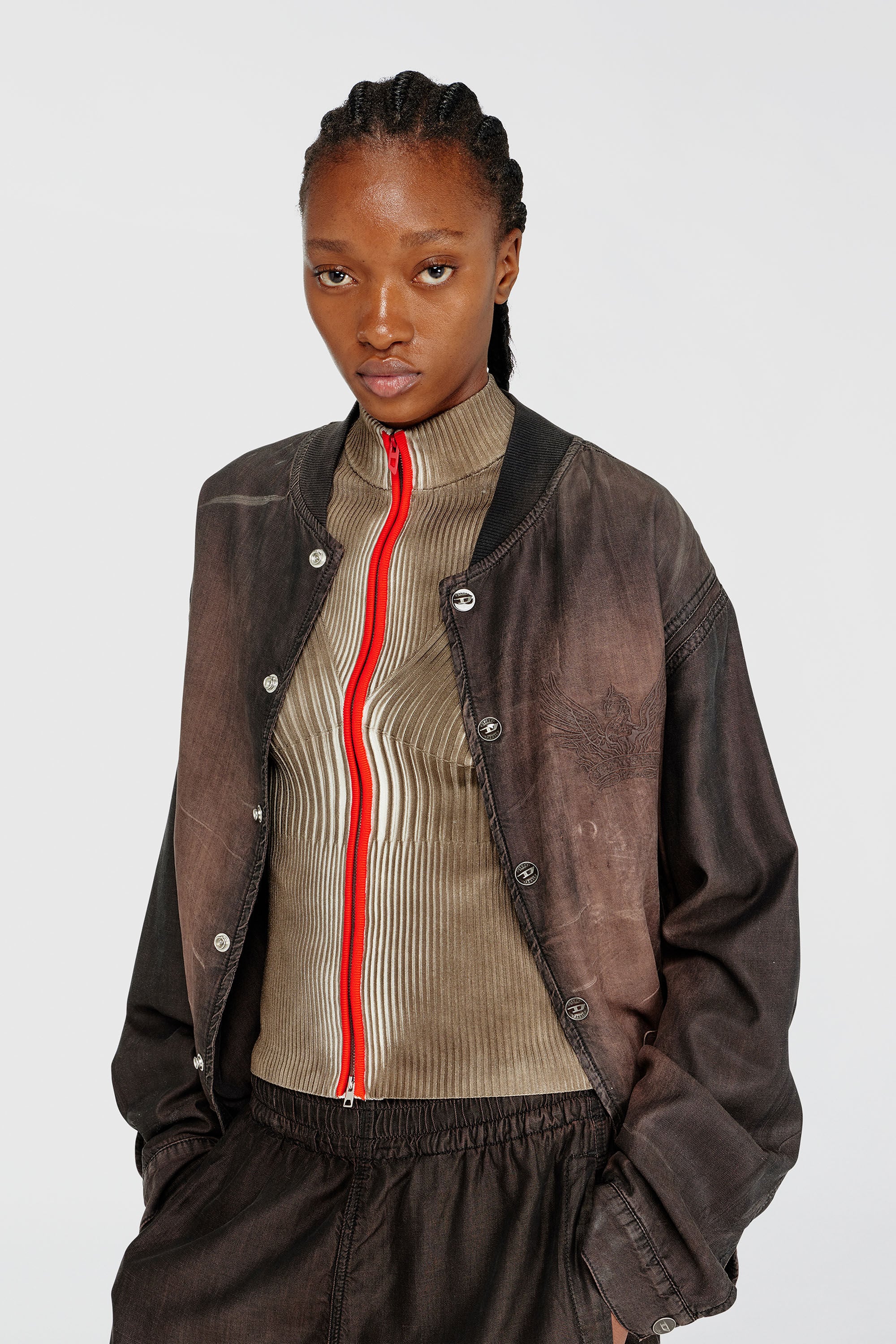 Diesel - M-SARMA, Female's ジップアップニット in レッド/ブラウン - 4