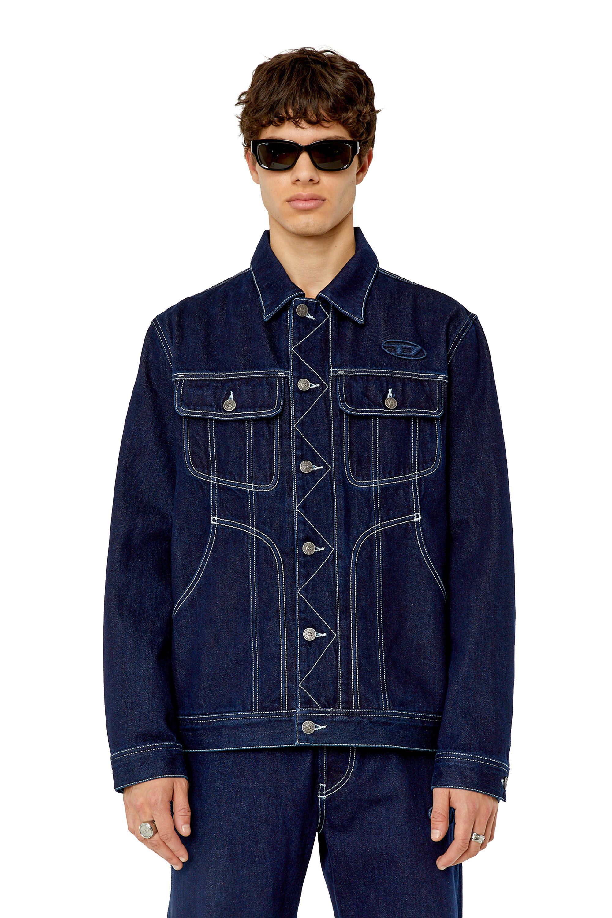 Diesel - D-RILEY, Unisex's デニムジャケット オーバルロゴ in ダークブルー - 3
