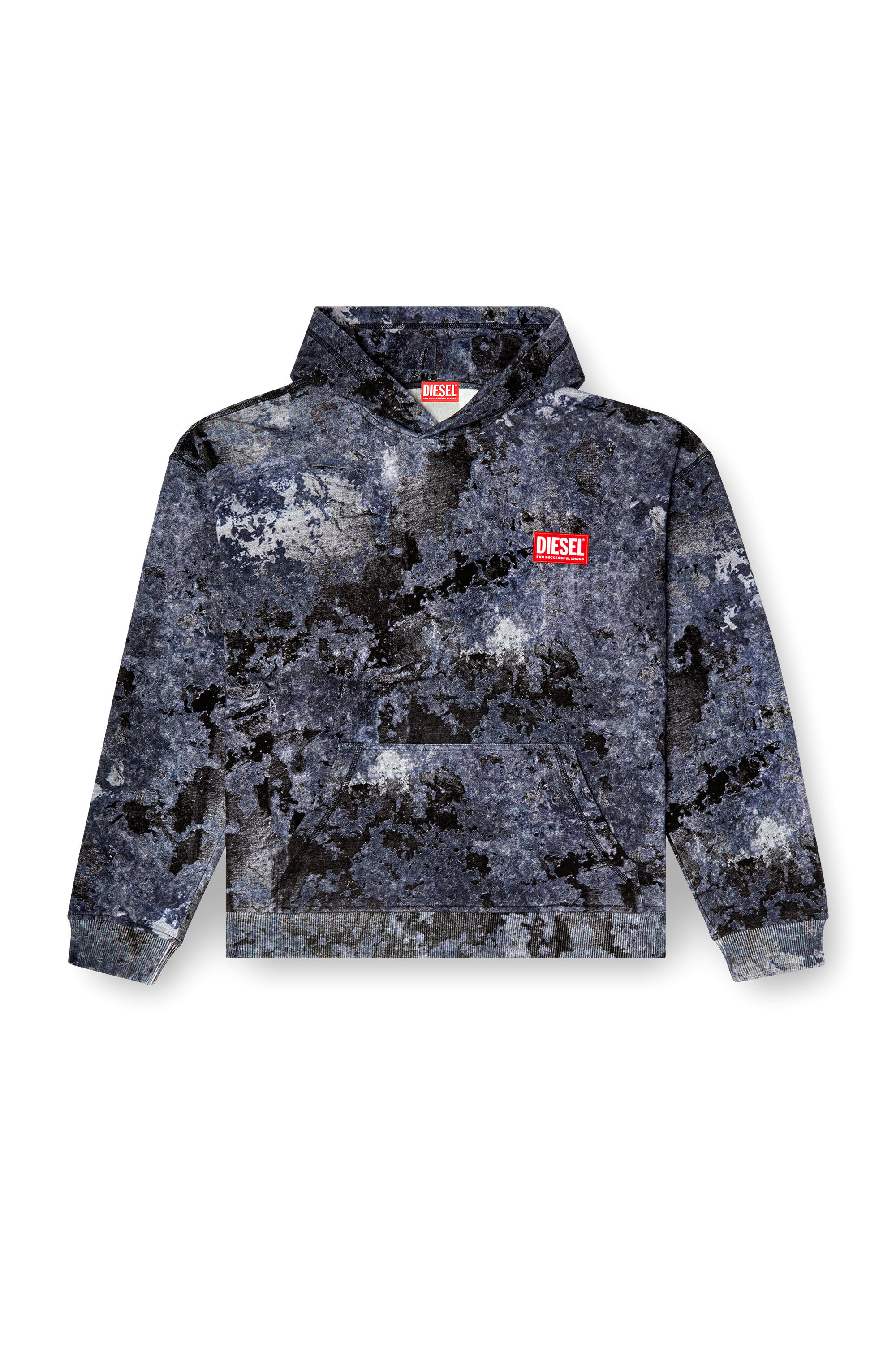 Diesel - S-BOXT-HOOD-R8, Male's Marble-effect burnout hoodie in ブルー - 2