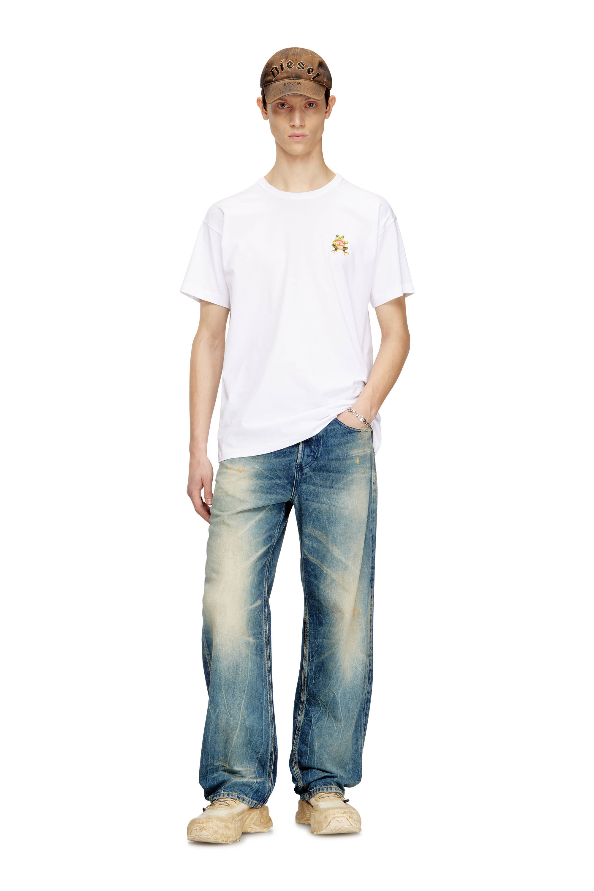 Diesel - T-NORM-FROG, Male's T-shirt with frog and logo print in ホワイト - 1