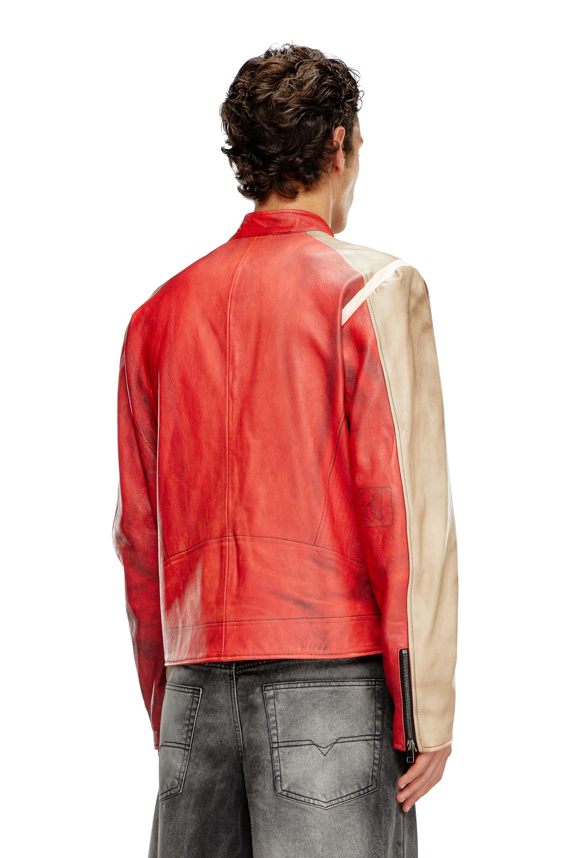 L-RUSCHA Dirty-effect leather biker jacket｜レッド｜メンズ｜DIESEL