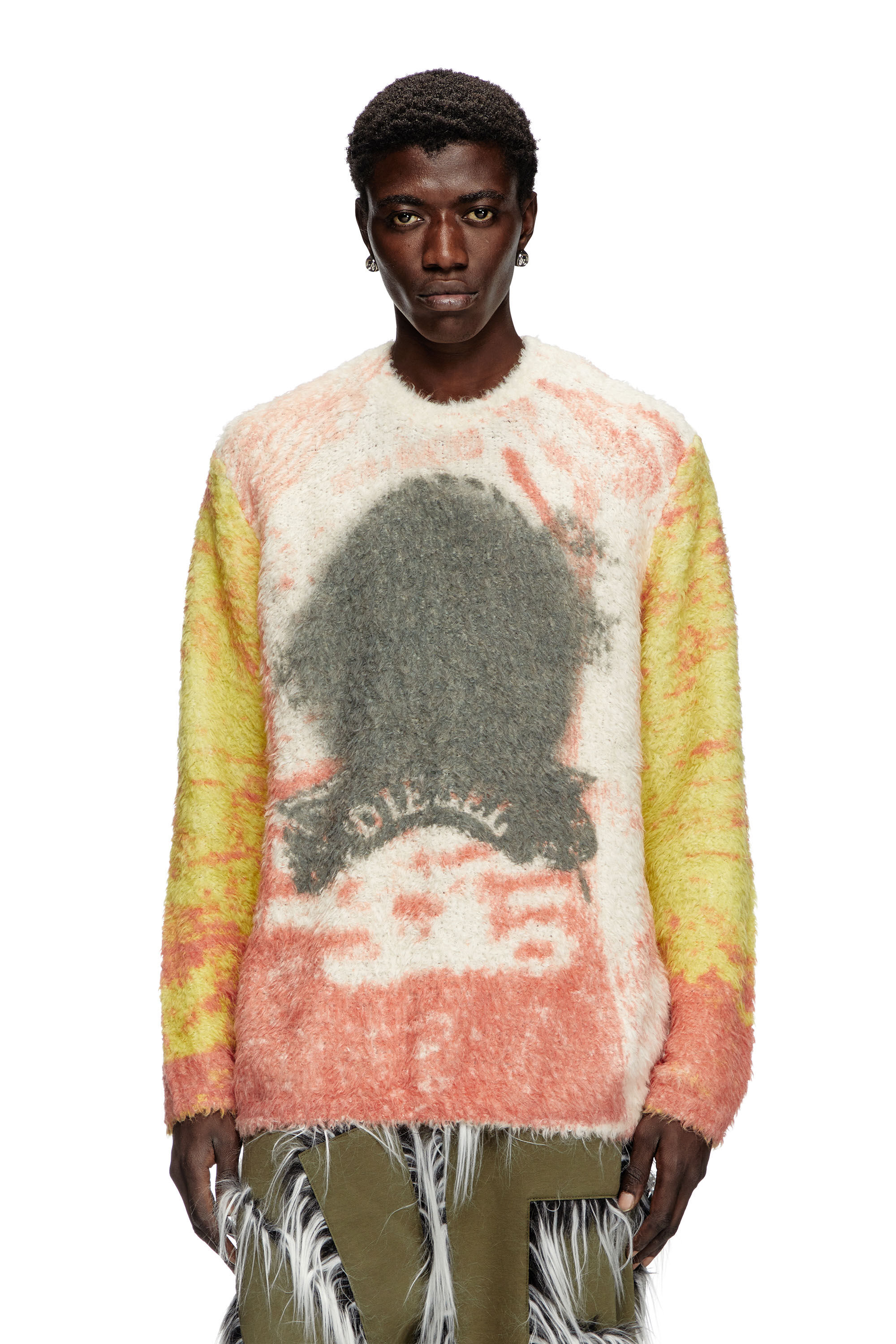 Diesel - K-MUNARI, Male's Alpaca-blend jumper with Pop print in レッド/イエロー - 3
