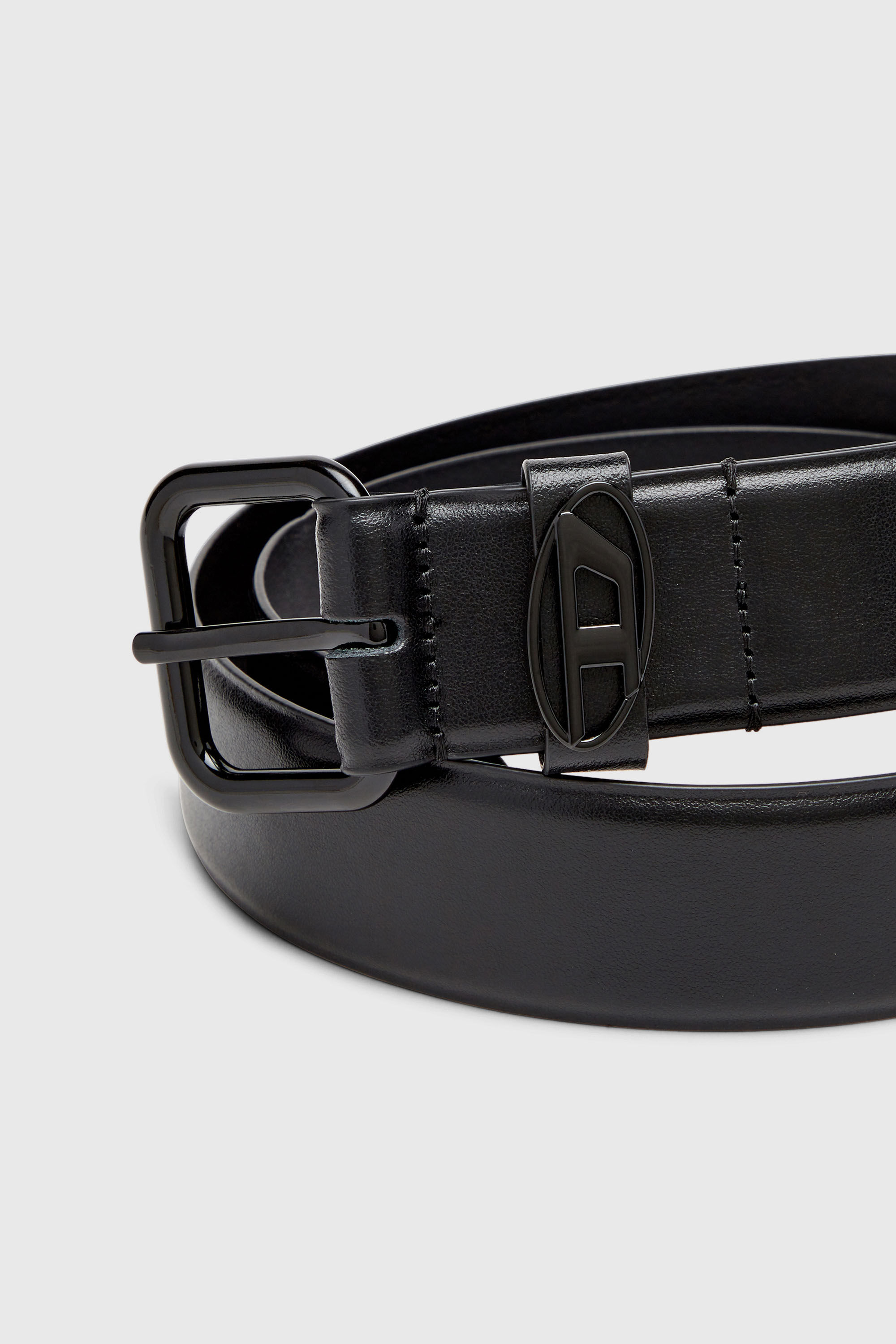 Diesel - B-1DR OVAL D LOOP, Unisex's 3.9cm logo-plaque embellished leather belt in ブラック - 3