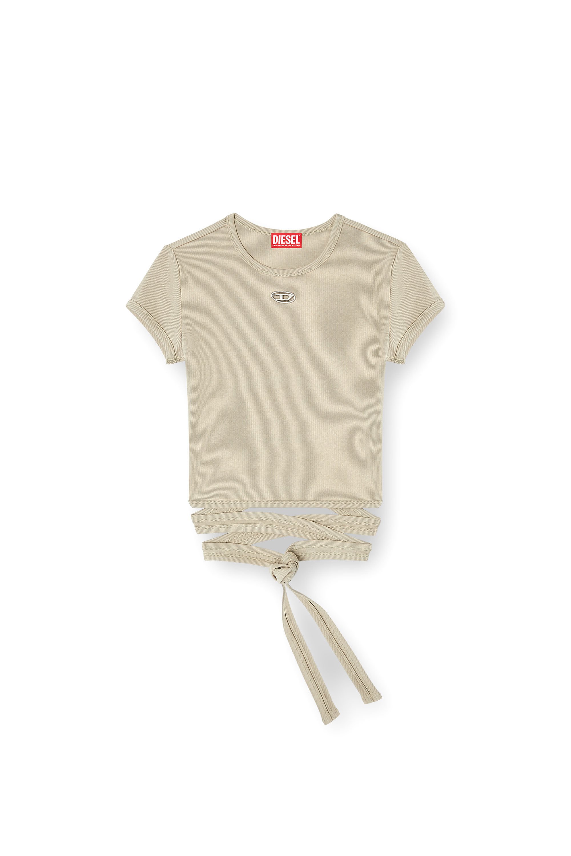 Diesel - T-BUNNY-TAIL-S1, Female's Ribbed top with wrap-around laces in ベージュ - 2