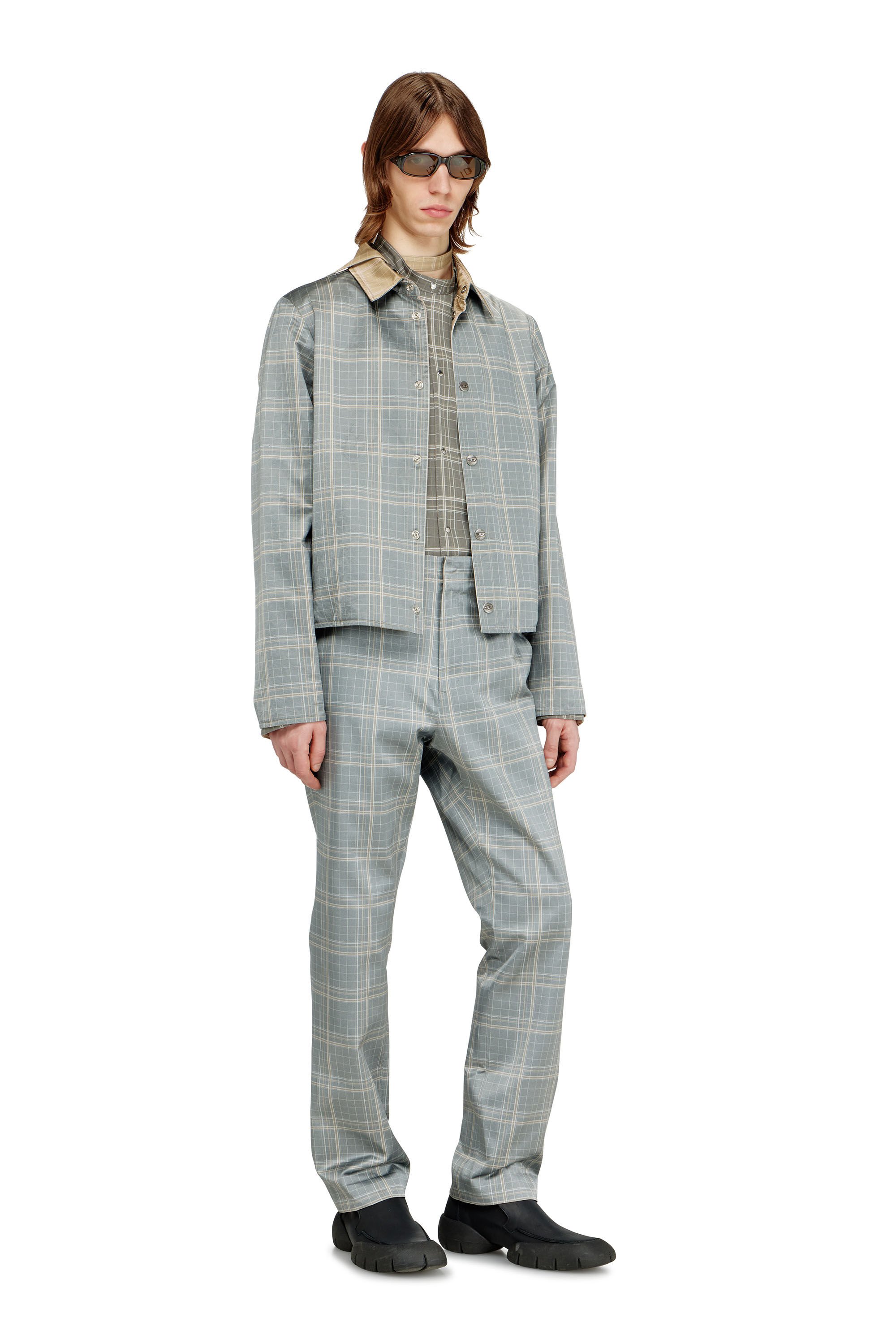 Diesel - S-WROB, Male's Check-satin shirt with biker details in グレー - 1