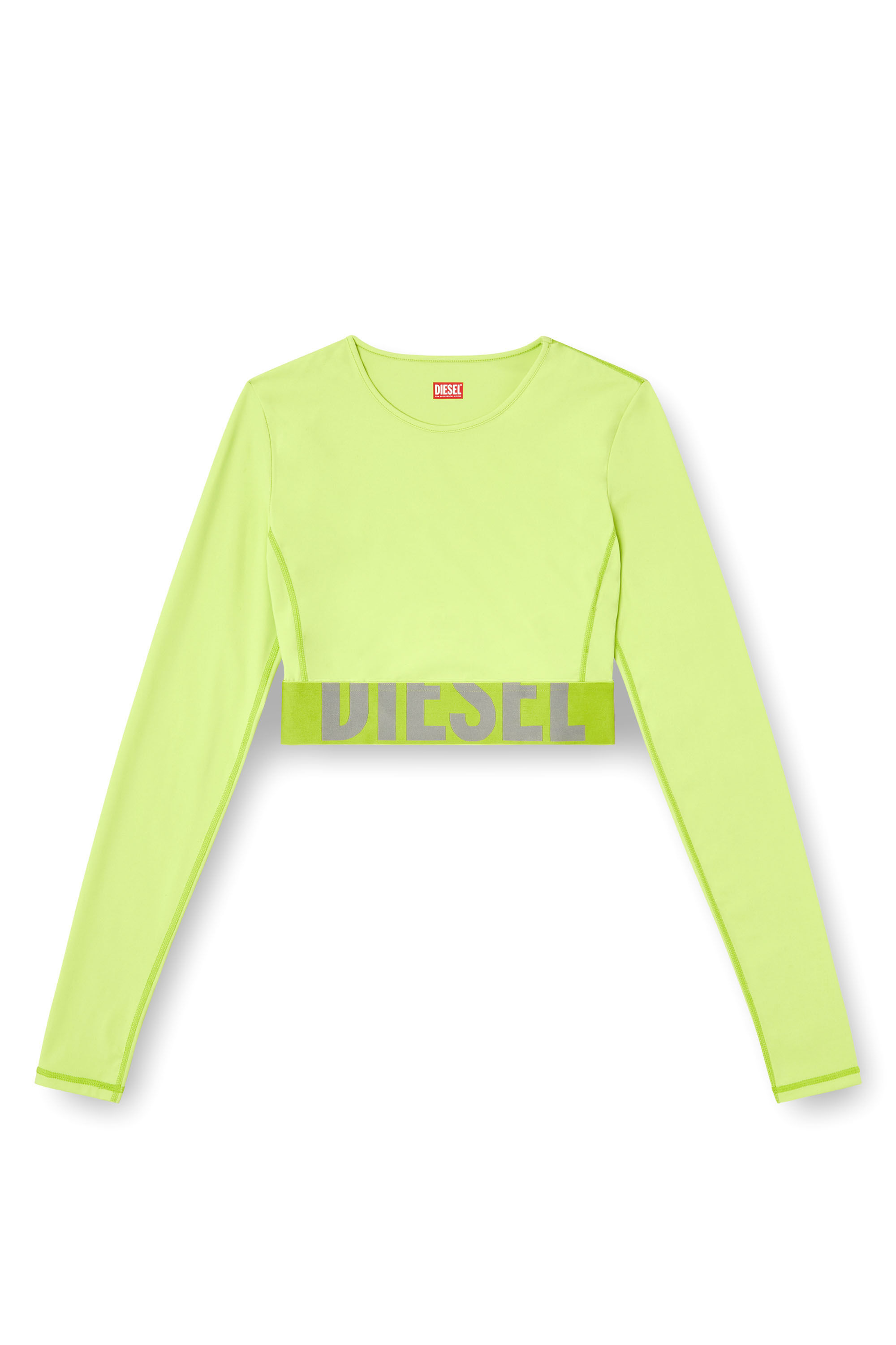 Diesel - MELISSA-D-POP, Female's Microfibre crop top with cut-off logo in 蛍光グリーン - 2