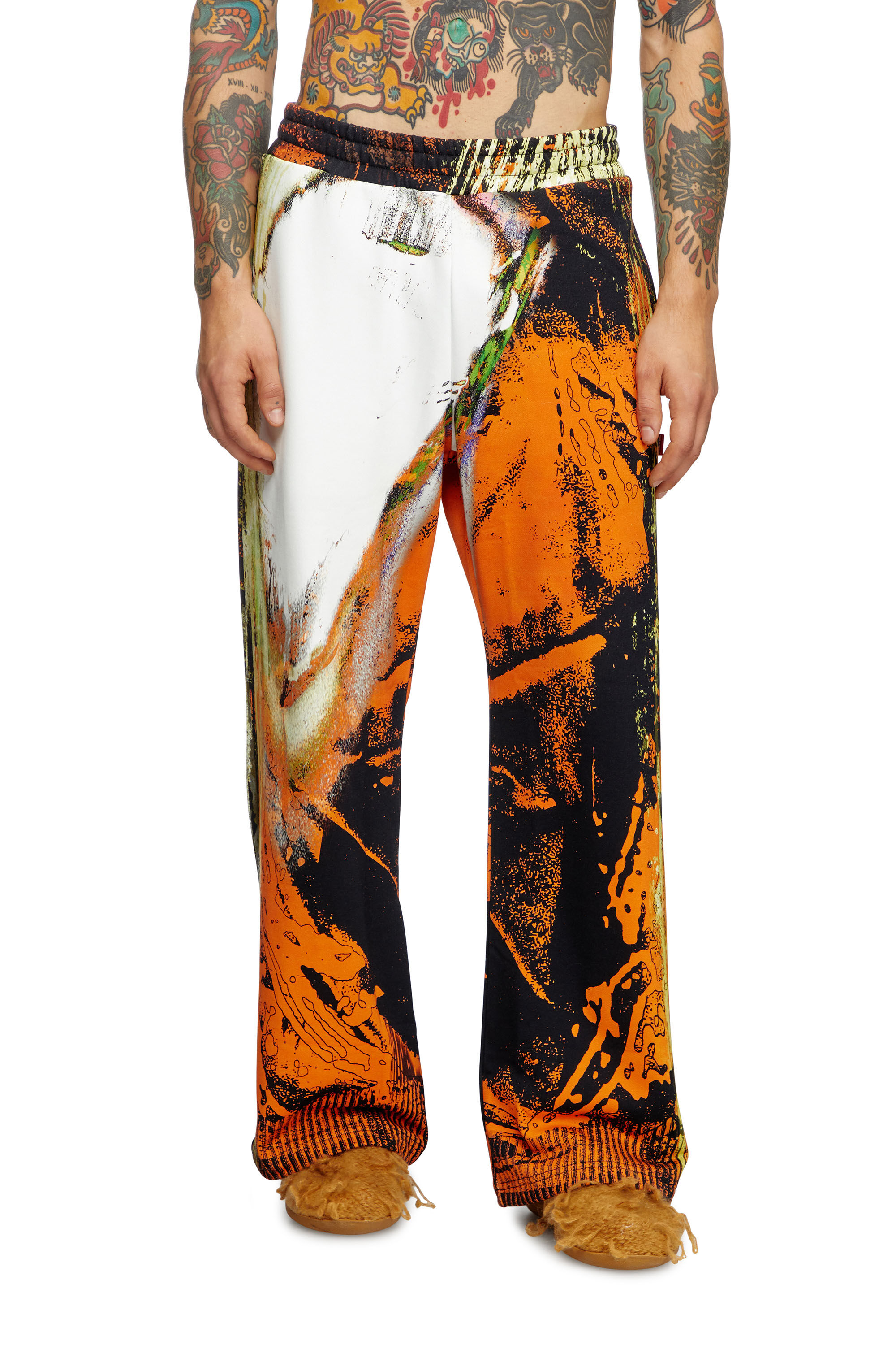 Diesel - P-MARTE, Male's Track pants with Pop print in ブラック/オレンジ - 1