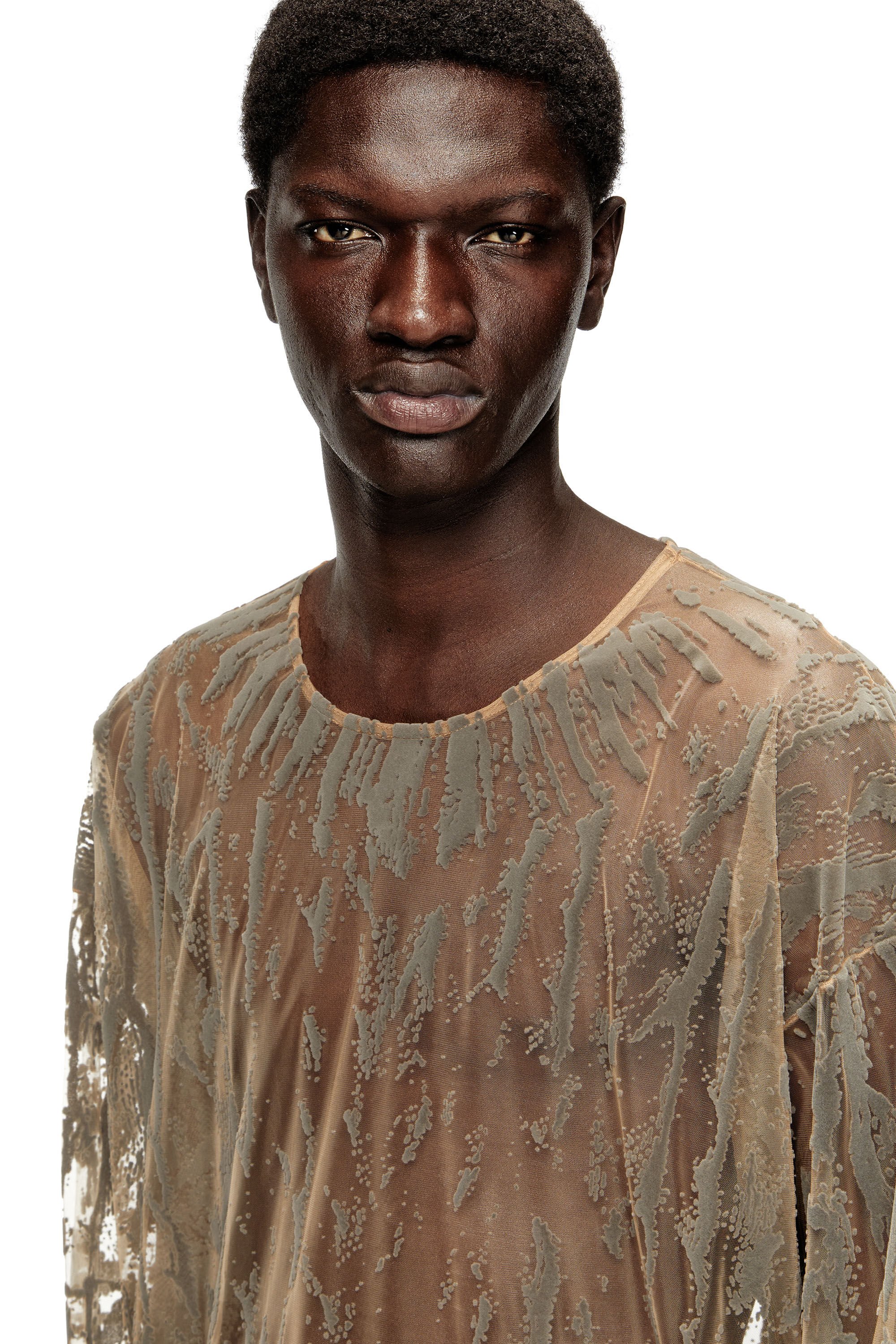 Diesel - T-TARAS, Male's Long-sleeve top in flocked tulle in ライトグレー - 4