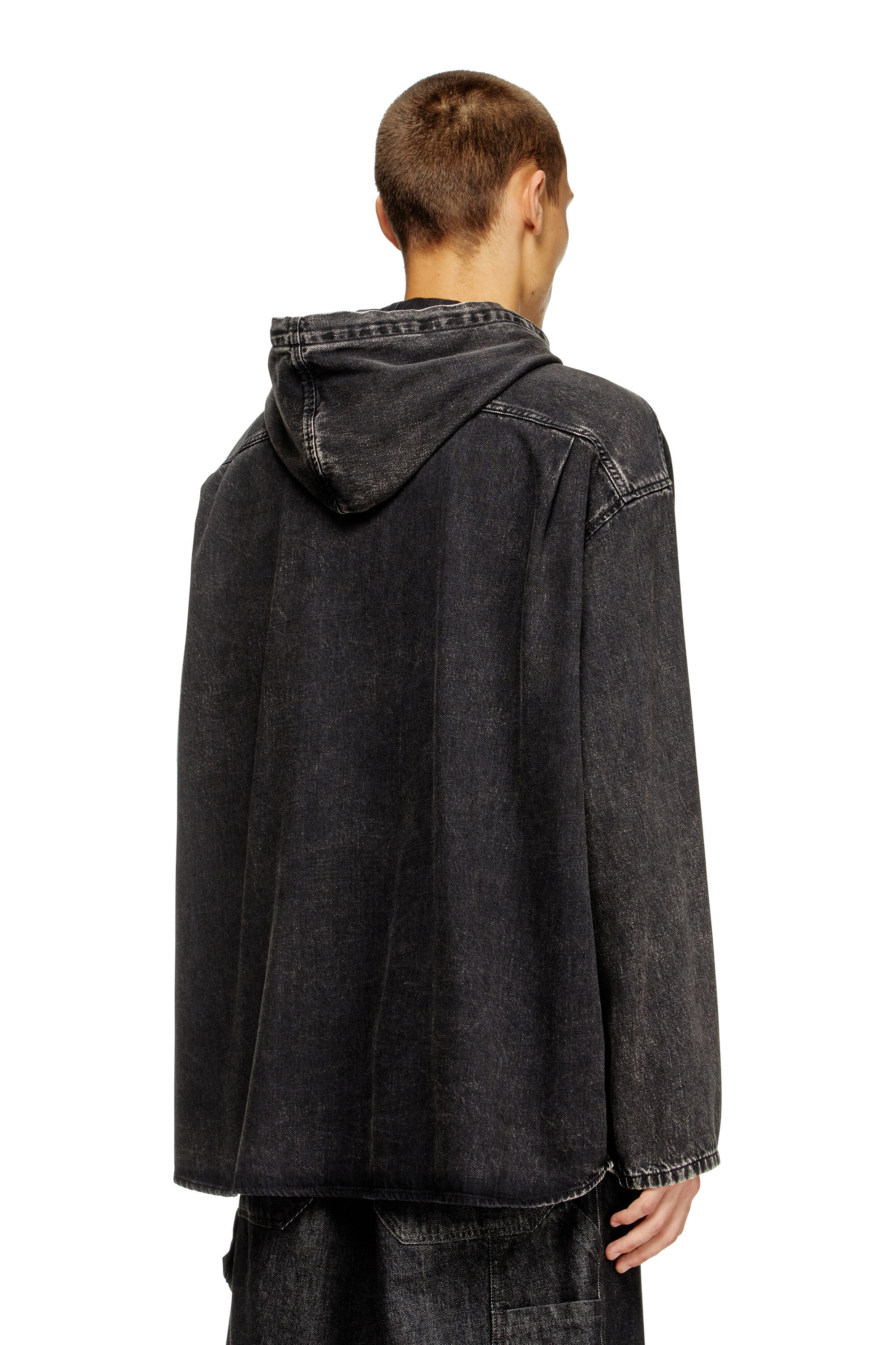 Diesel - D-DEWNY-HOOD, Male's Hybrid shirt in Tencel denim in ブラック - 5