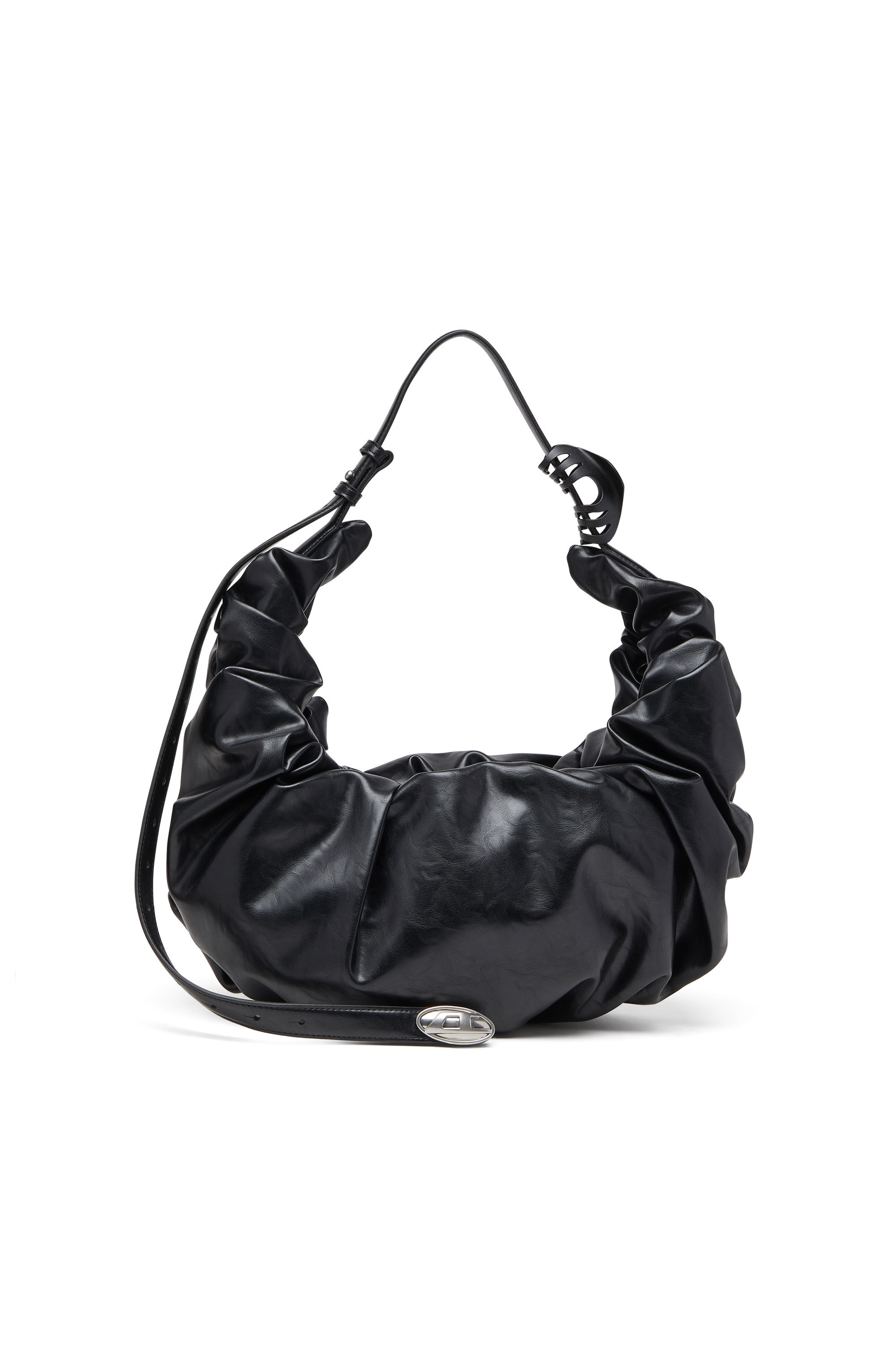 Diesel - GRAB-D HOBO L, Female's Grab-D L-Large scrunched hobo bag in shiny PU in ブラック - 1