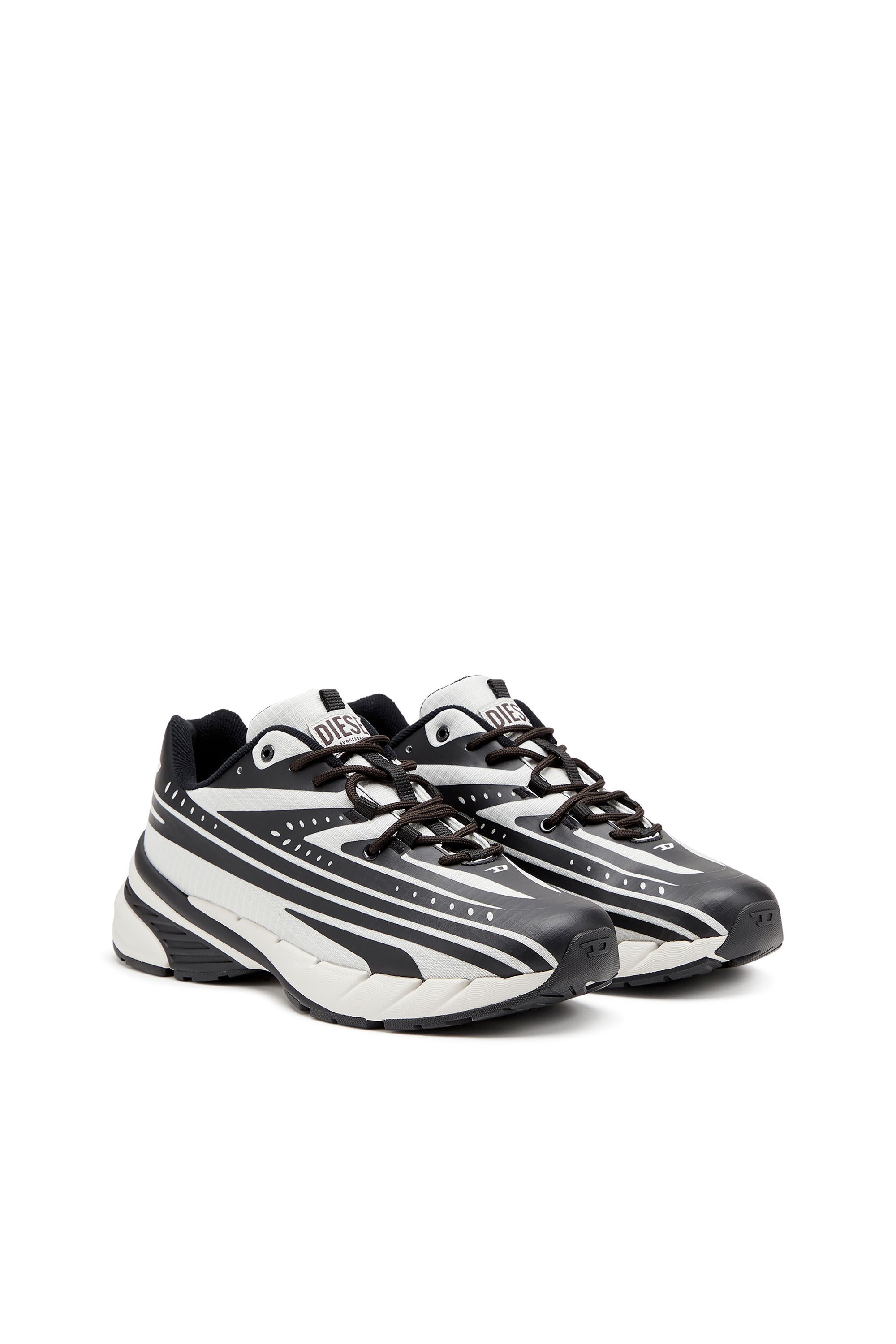 Diesel - D-AIRSPEED LOW, Male's D-Airspeed Low-Striped sneakers in coated ripstop in ブラック/グレー - 3