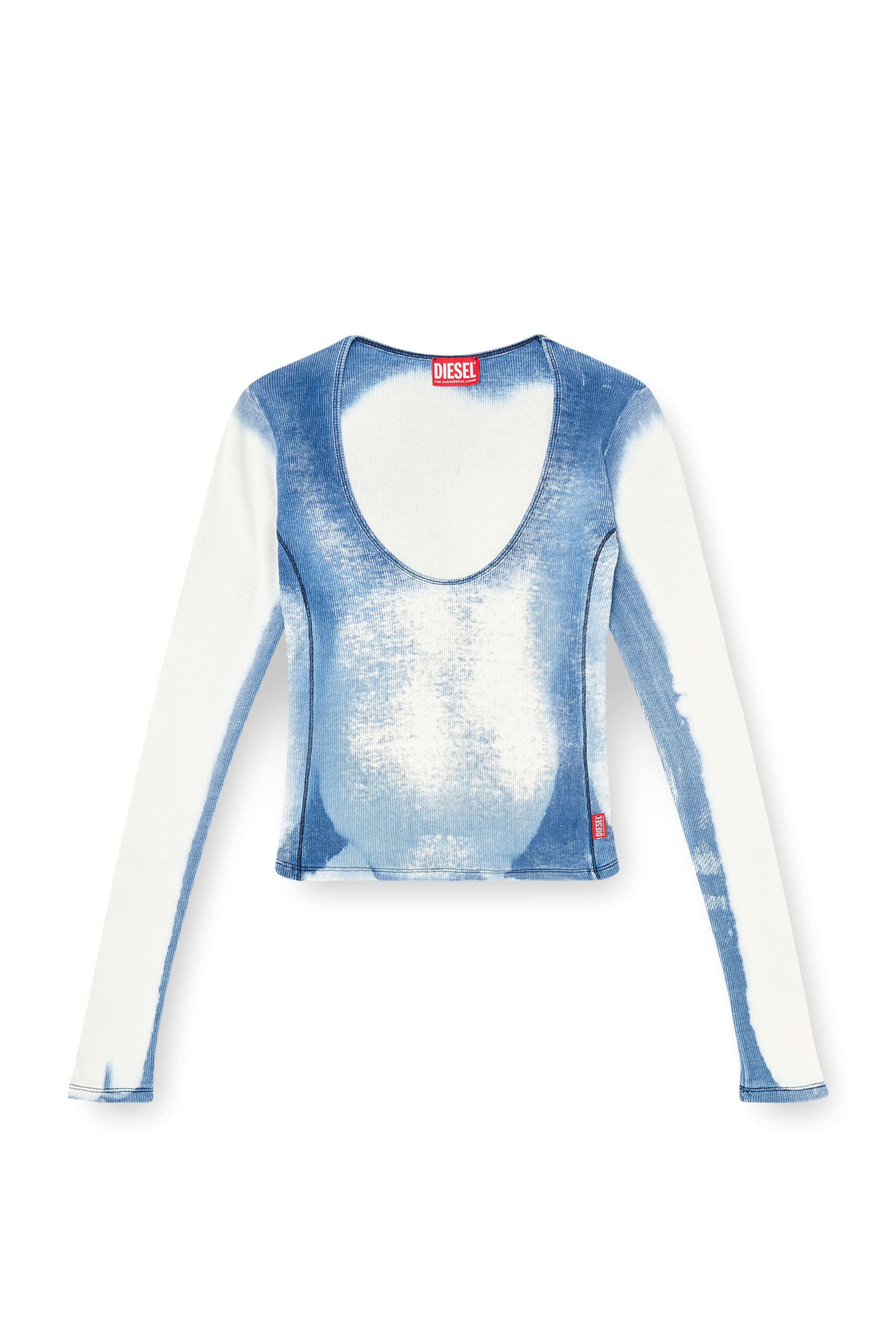 Diesel - T-ULIO, Female's Rib-jersey top with X-ray denim effect in ライトブルー - 2