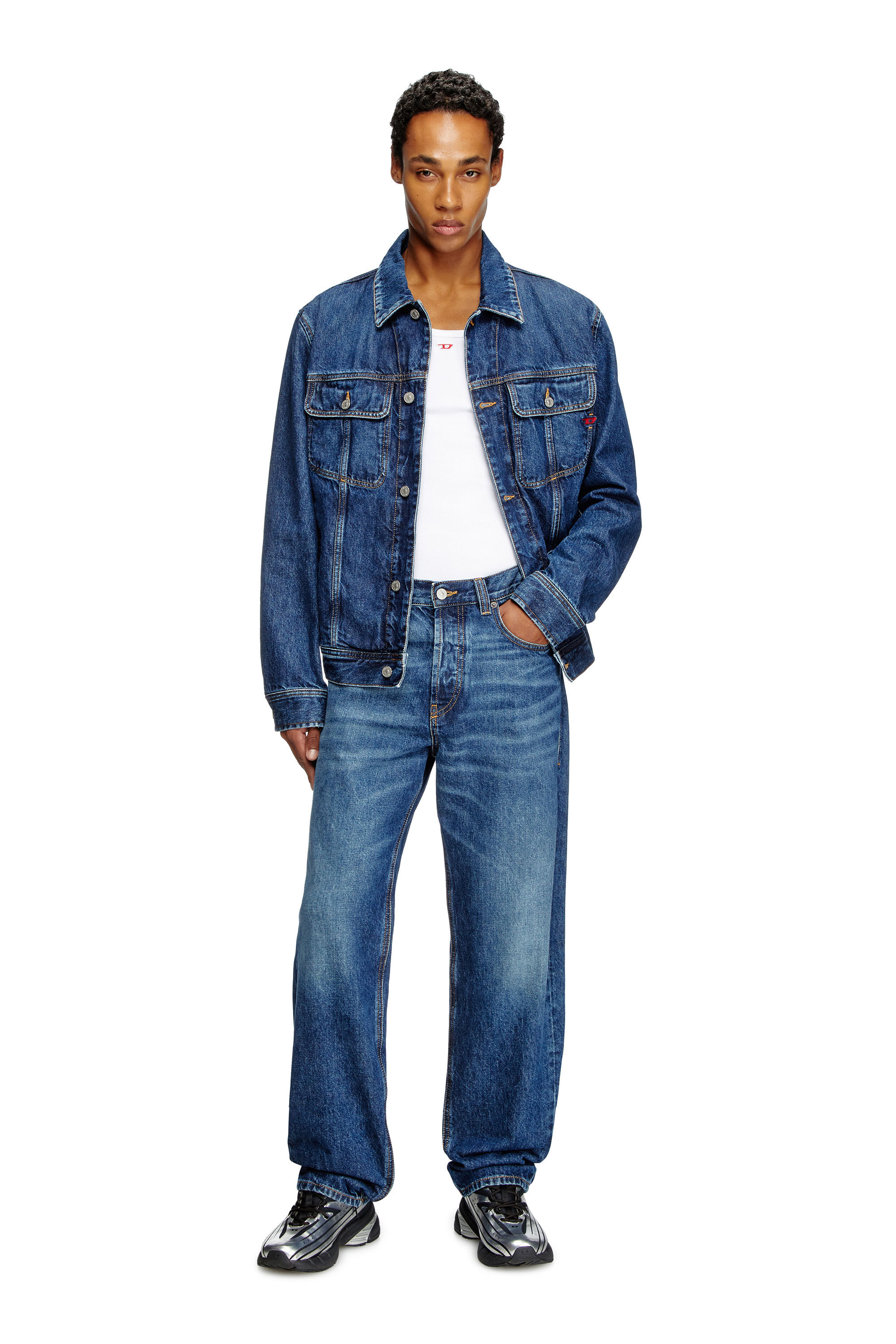 Diesel - D-BARCY, Male's Regular-fit trucker jacket in ミディアムブルー - 1