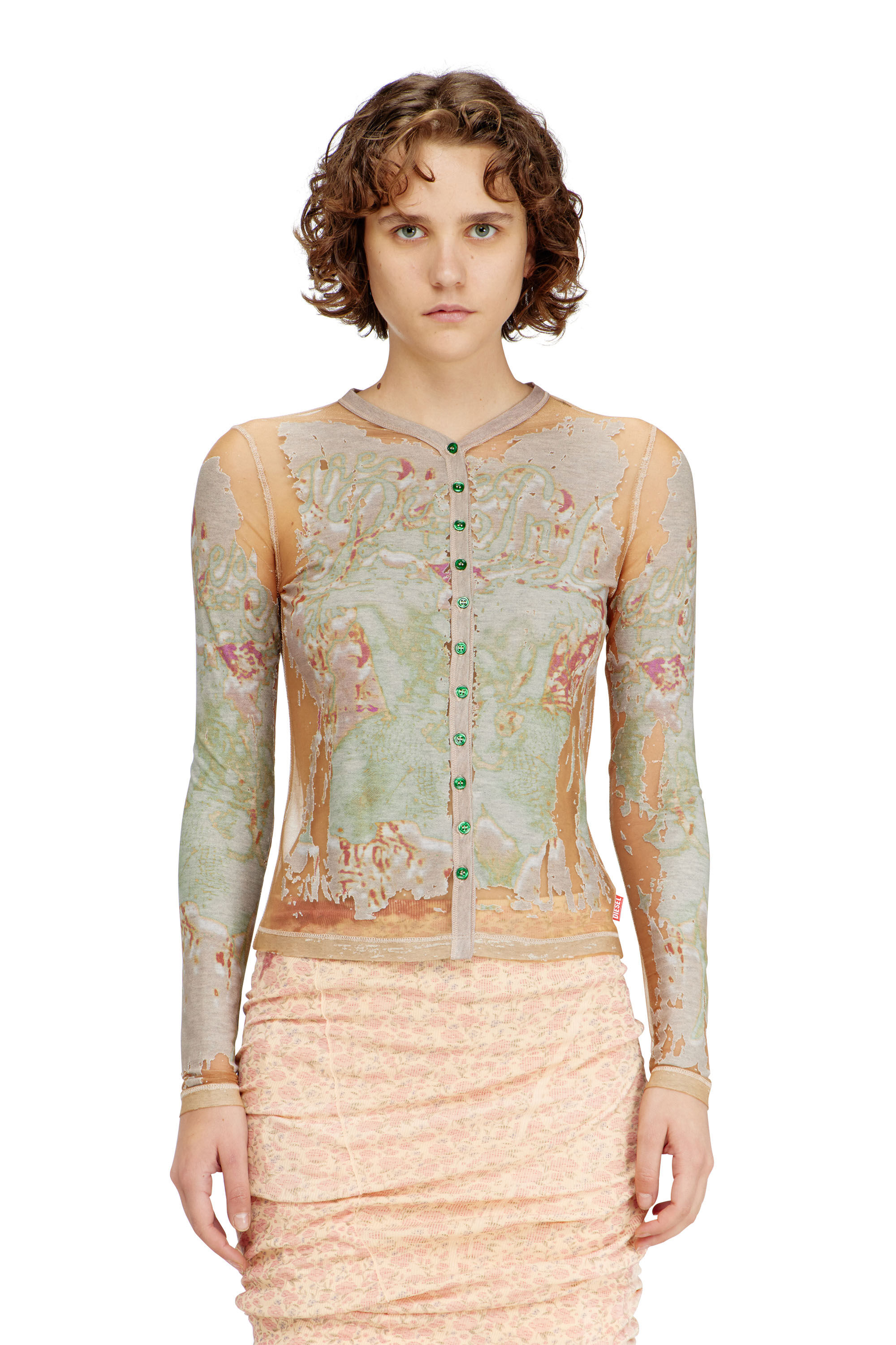 Diesel - T-GABRY, Female's Cardigan top in printed devor&eacute; jersey in ライトブラウン - 3