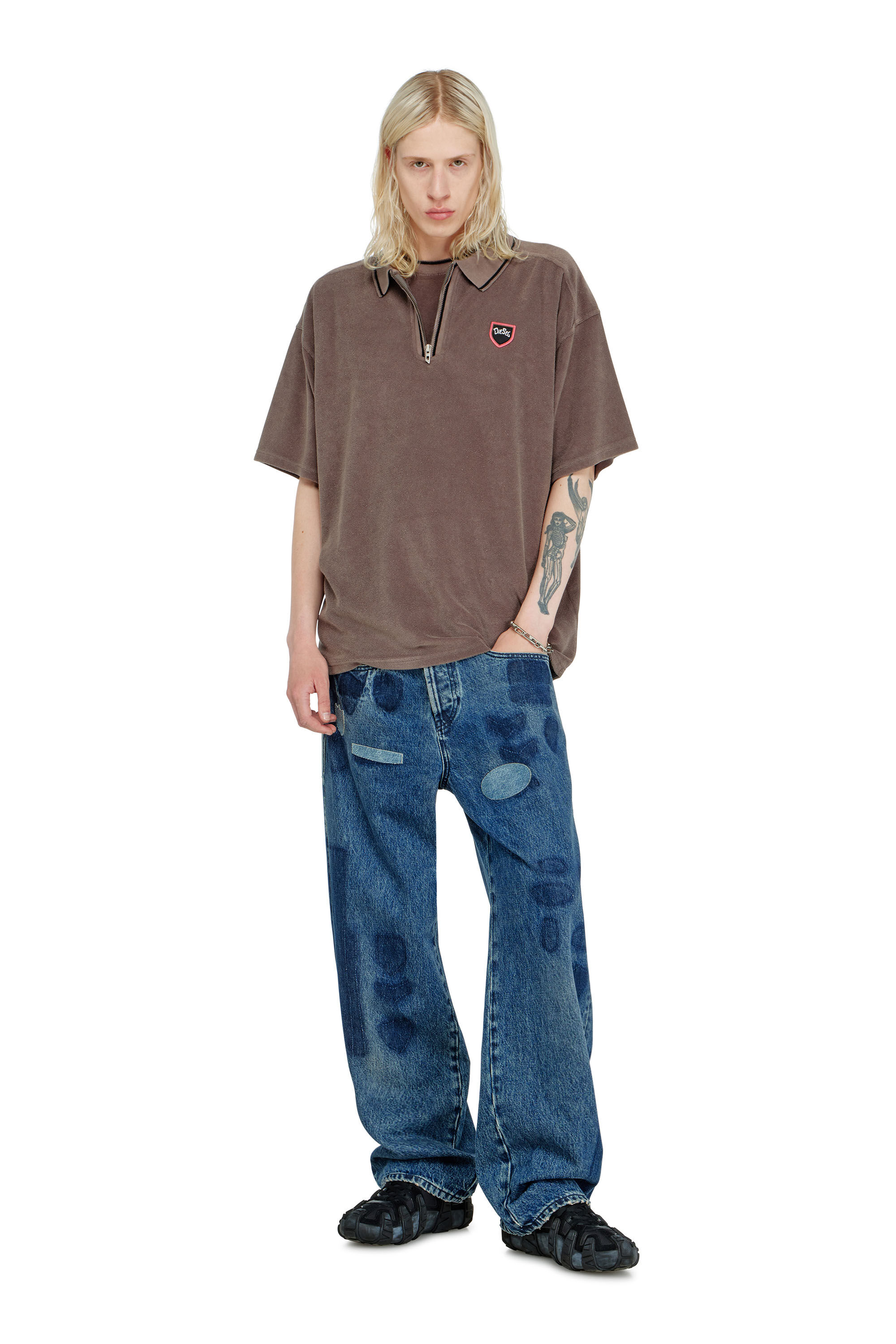 Diesel - T-SPONGY-ZIP, Male's ポロシャツ in ブラウン - 1