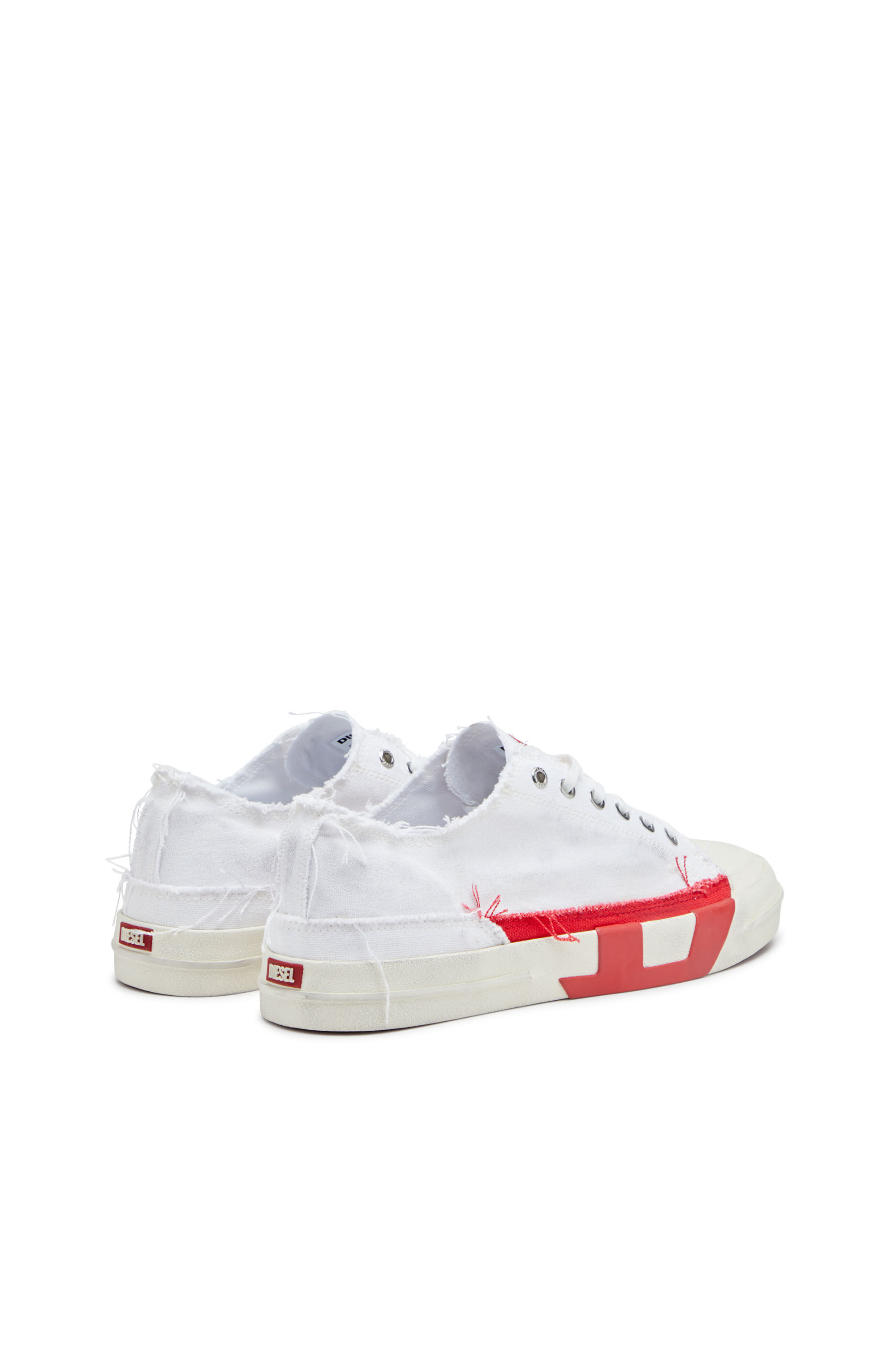 Diesel - S-D-VERSE LOW, Male's S-D-Verse-Dirty-effect canvas sneakers in ホワイト/レッド/ブルー - 4