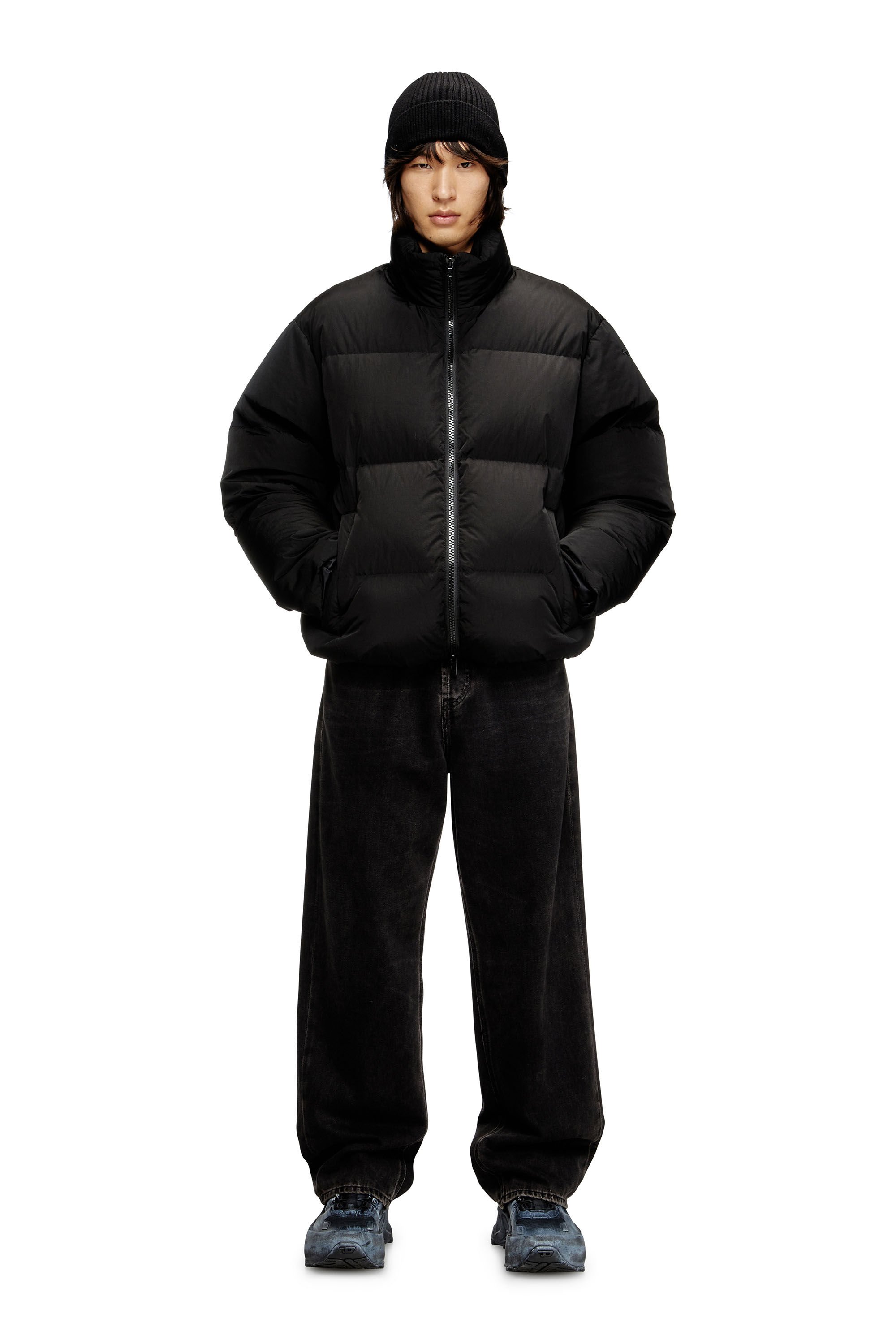超爆安 W-RAVEEL Hooded down jacket in wrinkled nylon｜ブラック タイムセール