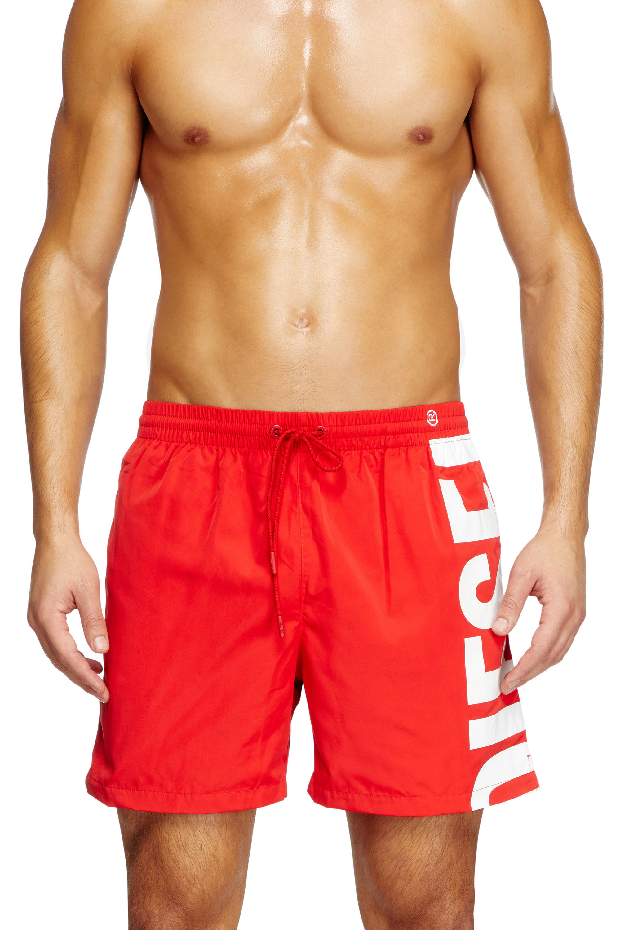 Diesel - RIO-41-D-CORE, Male's Mid-length swim shorts with maxi logo in レッド/ホワイト - 1