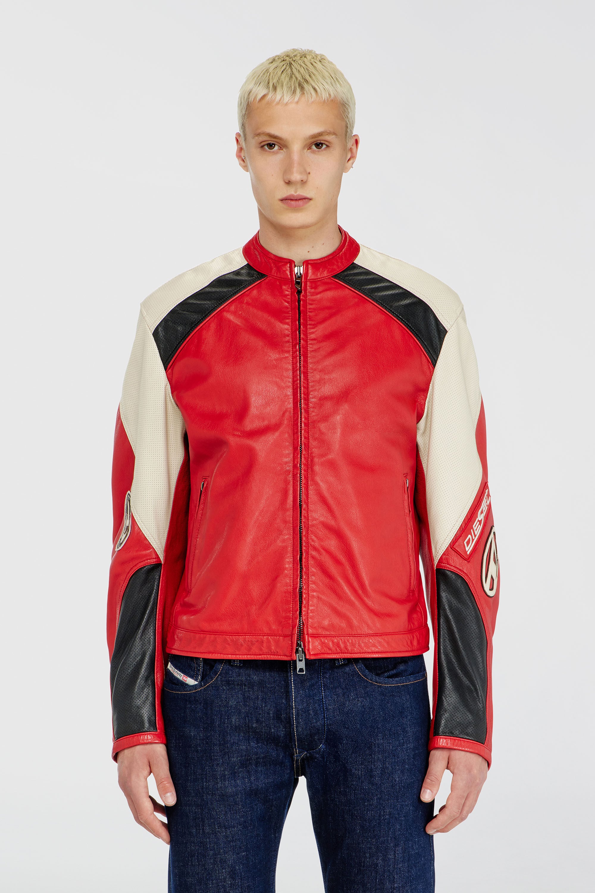 Diesel - L-AHTI, Male's レザージャケット in ベージュ/レッド - 3