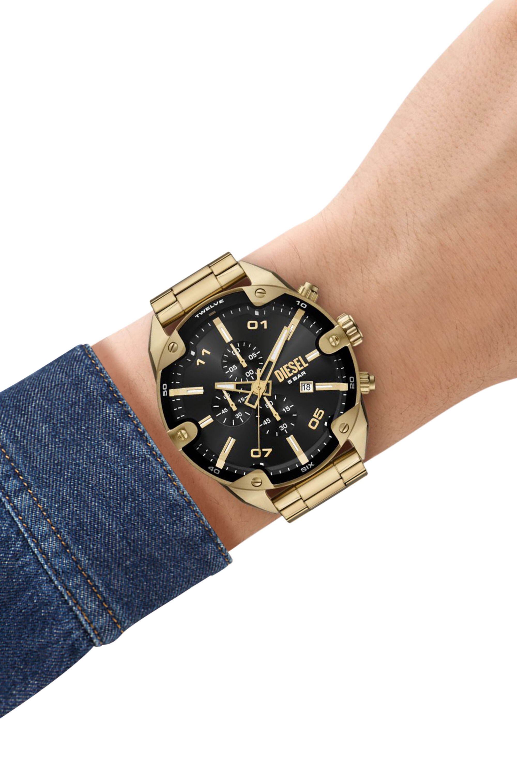 Diesel - DZ4678, Male's Diesel Spiked Chronograph Gold-Tone Stainless Steel Watch in ゴールド - 4