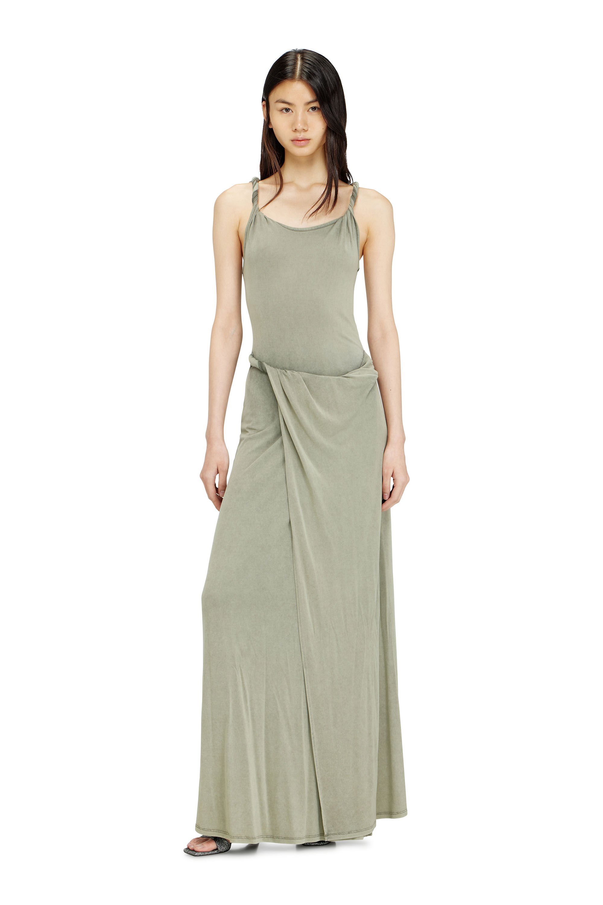 Diesel - D-ESTIGA-S1, Female's Jersey maxi dress with twisted details in オリーブグリーン - 3