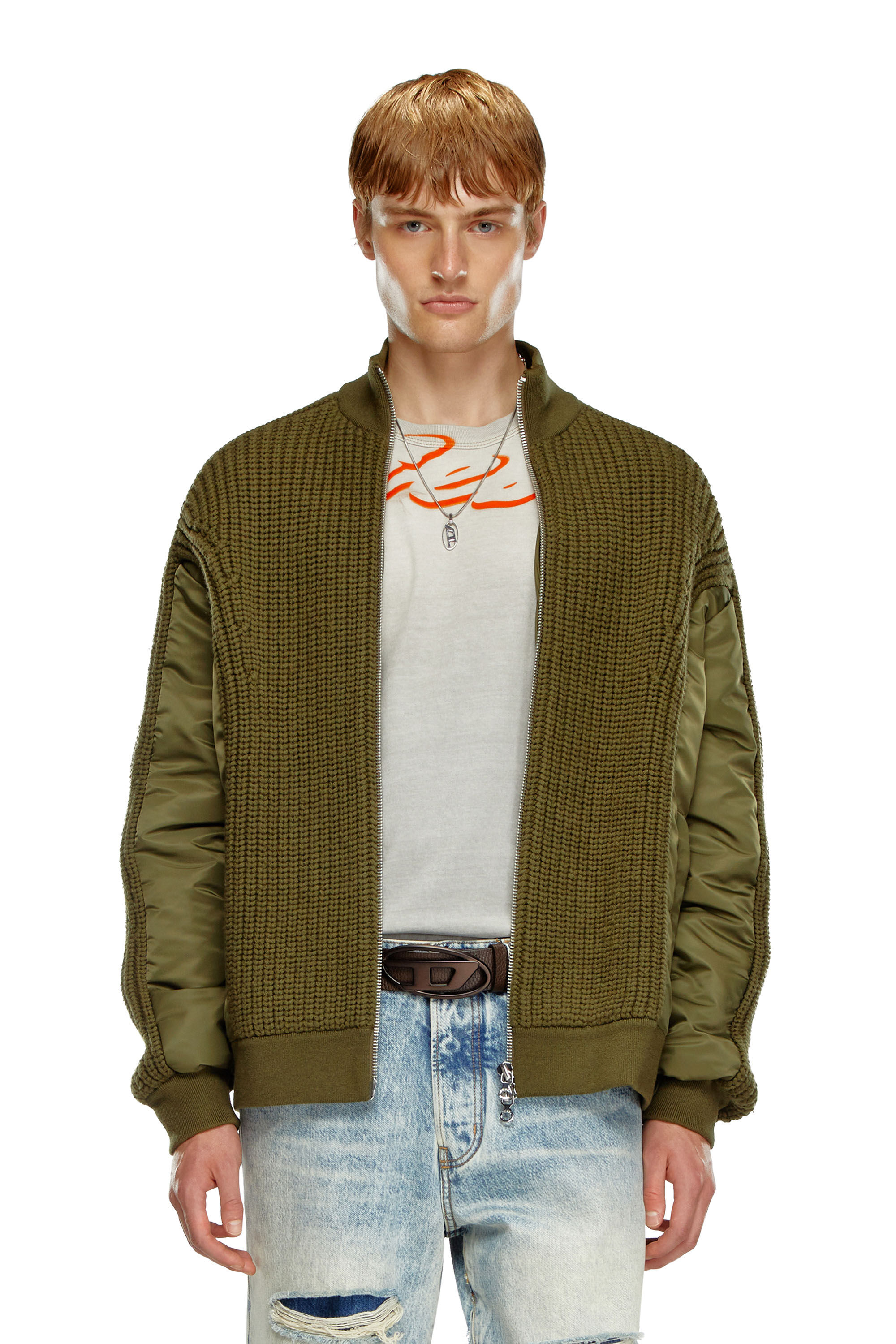 K-ARRE Zip-up cardigan in wool and nylon｜グリーン｜メンズ｜DIESEL