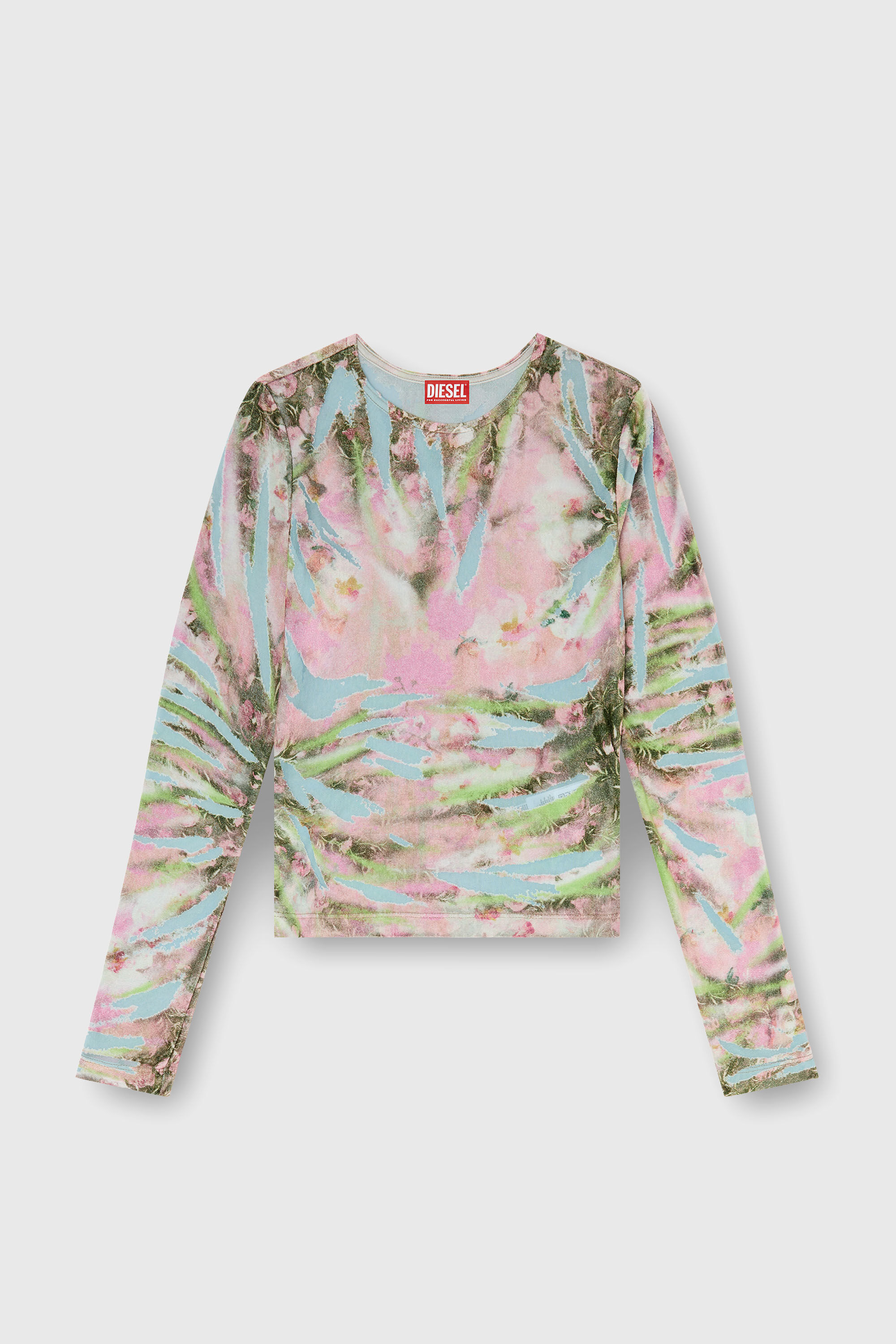Diesel - T-ALIA, Female's Floral print top in burnout viscose chenille in ブルー/ピンク - 2