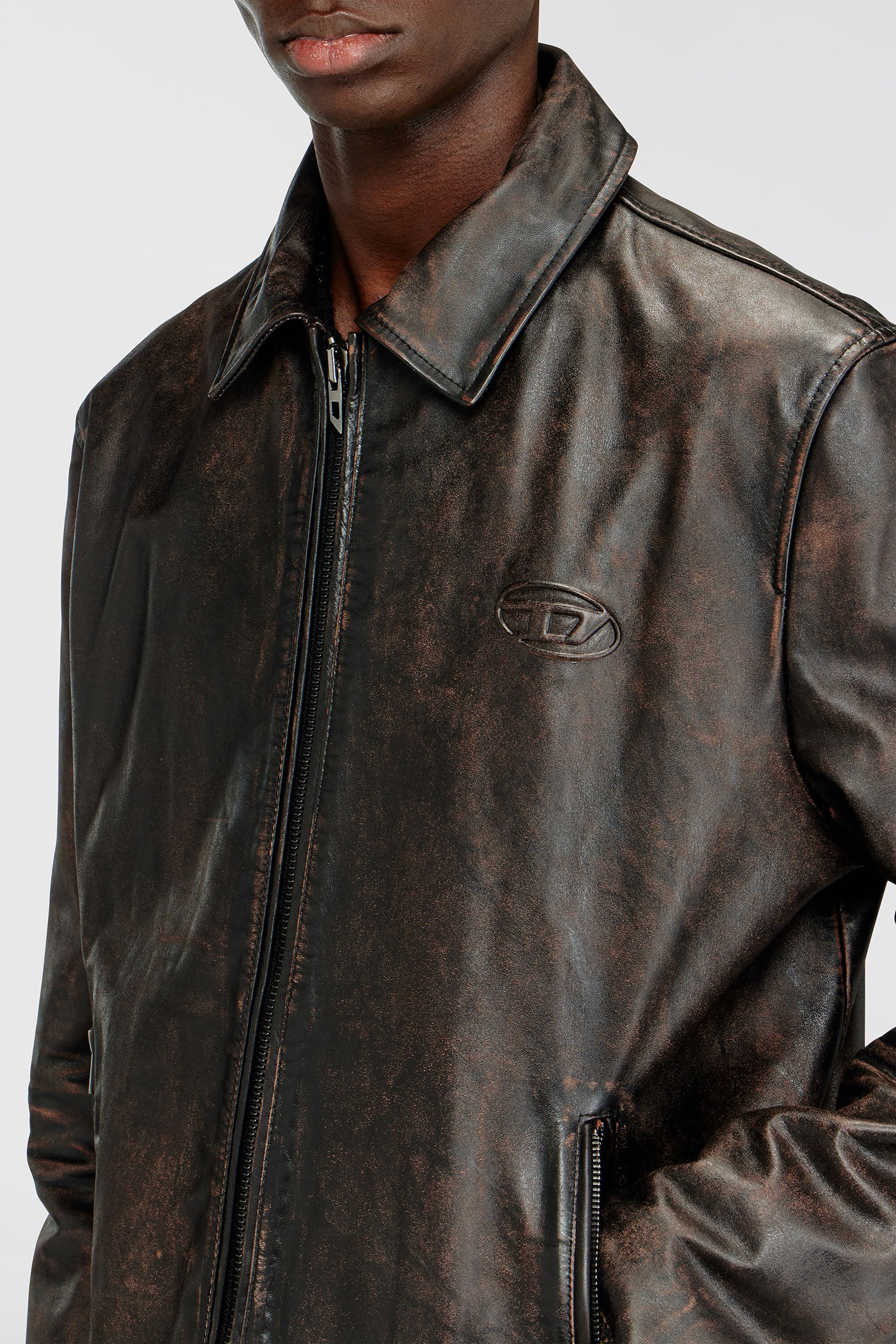 Diesel - L-AMAR-WRD, Male's レザーコーチジャケット in ブラウン - 4