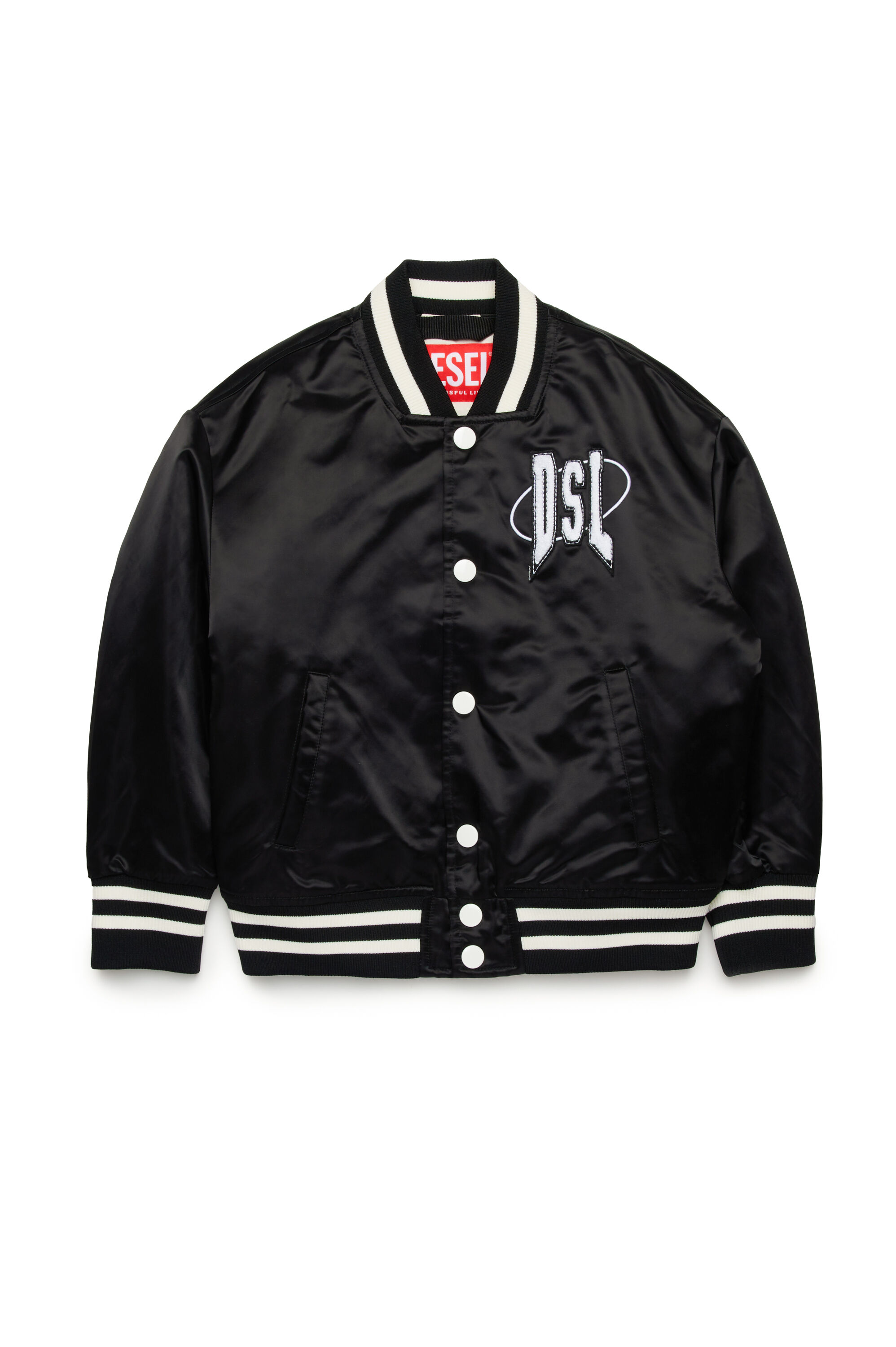 Diesel - JSTART, Male's Padded varsity bomber jacket in satin in ブラック - 1