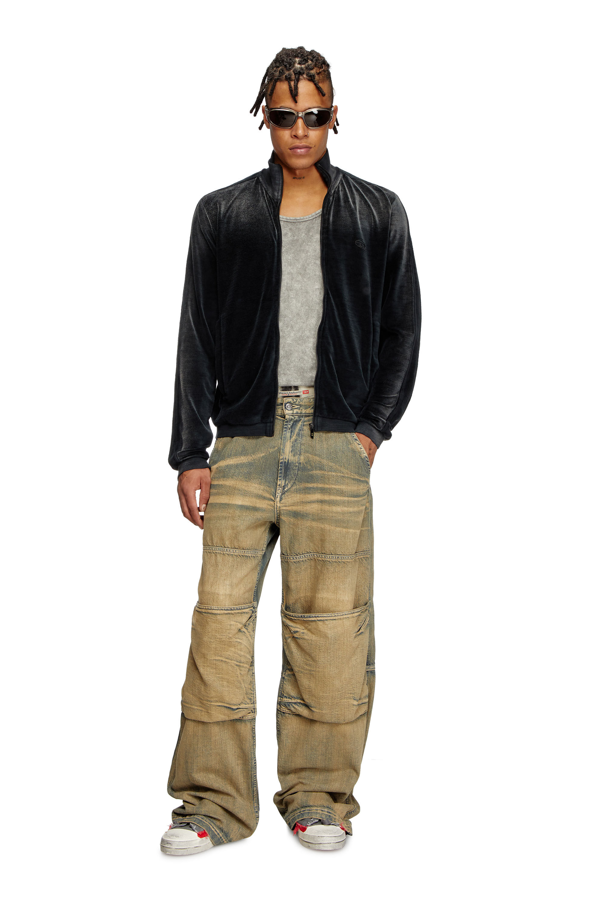 Diesel - S-OLOCK-BAND, Male's Faded velvet track jacket in ブラック - 1