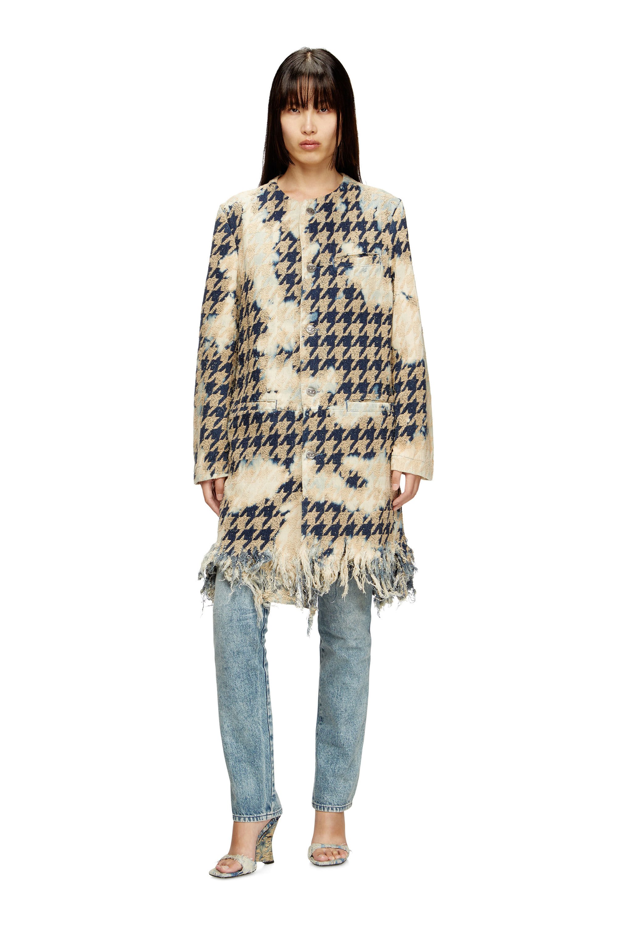 Diesel - D-LOT-FSH1, Unisex's Coat in houndstooth-weave denim in ベージュ/ブルー - 7