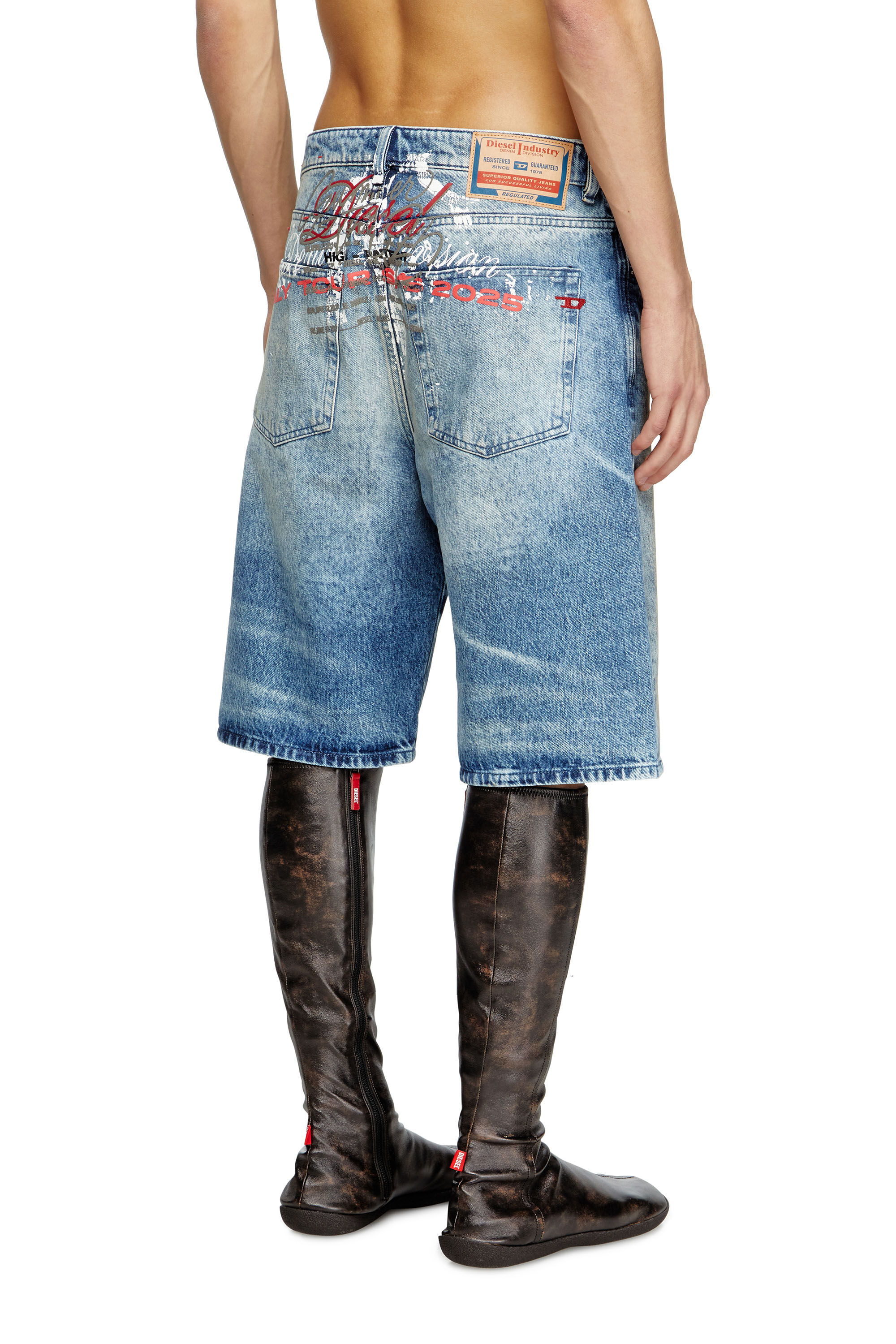 Diesel - D-RIXFORD-S, Male's Denim shorts with lyrics print in ミディアムブルー - 5
