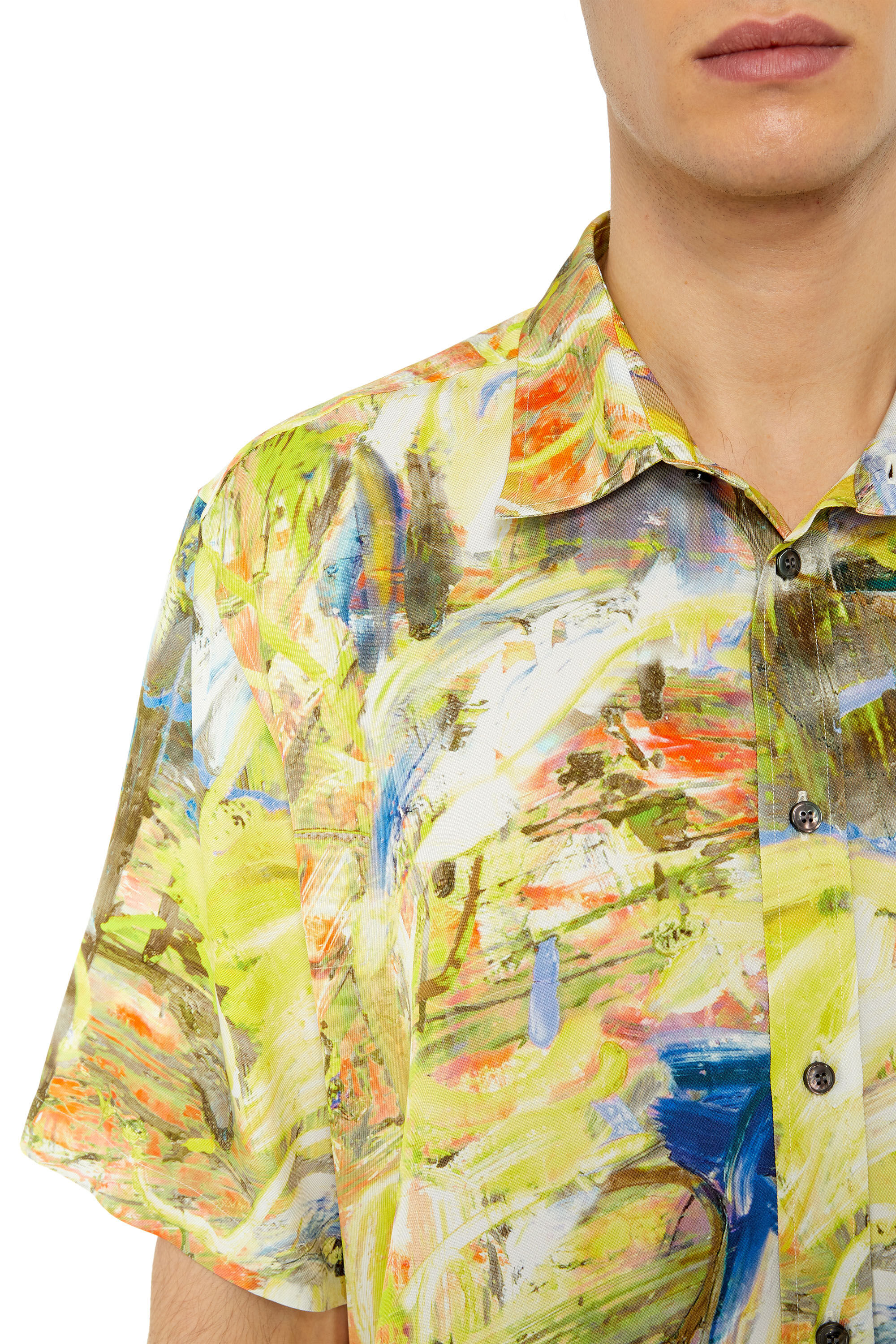 Diesel - S-UMBE-SSL-PRINT, Male's シャツ 半袖 オールオーバープリント in グリーン/イエロー - 4