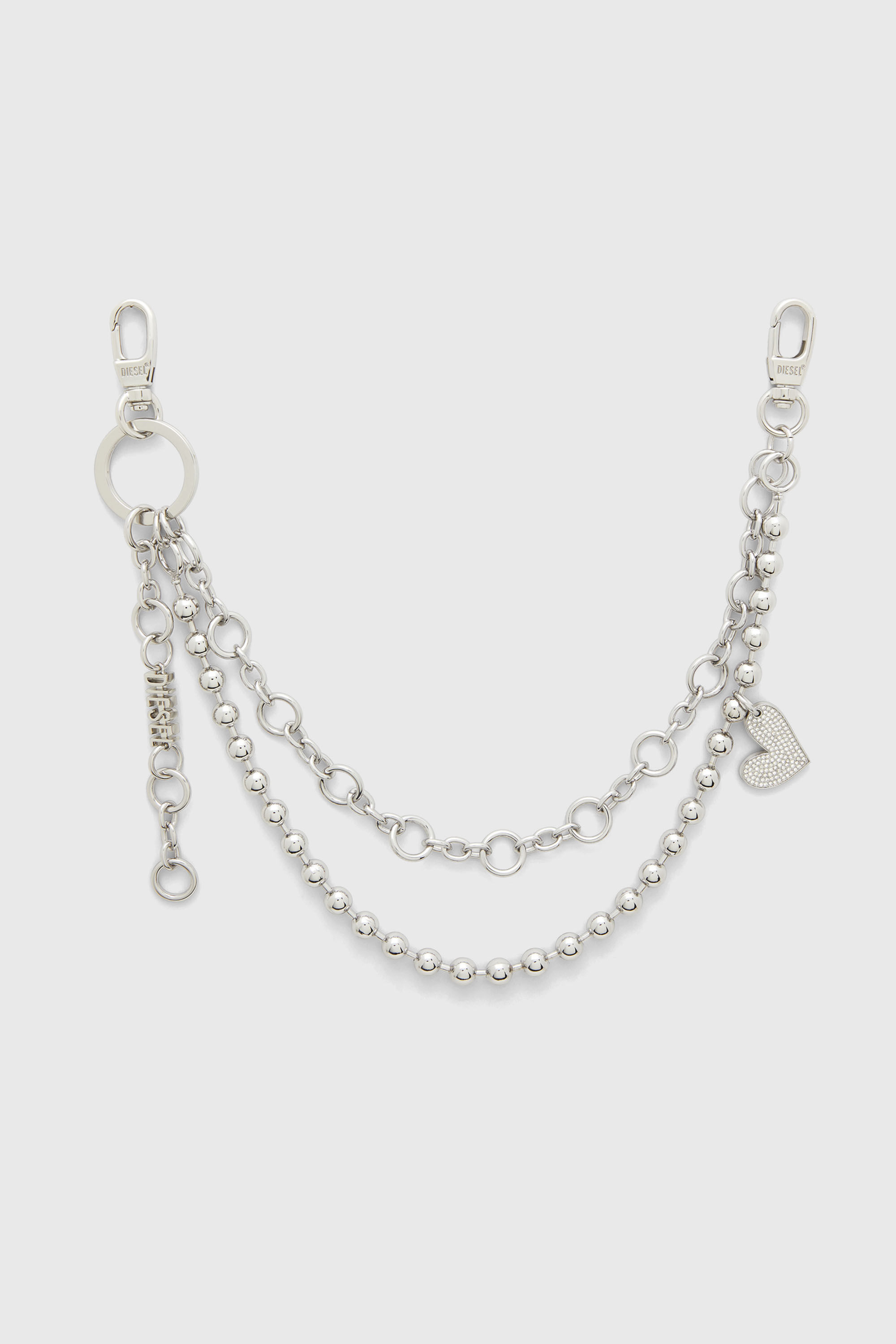 Diesel - CHAIN-D M, Female's Layered chain charm with heart and Diesel pendant in シルバー - 1