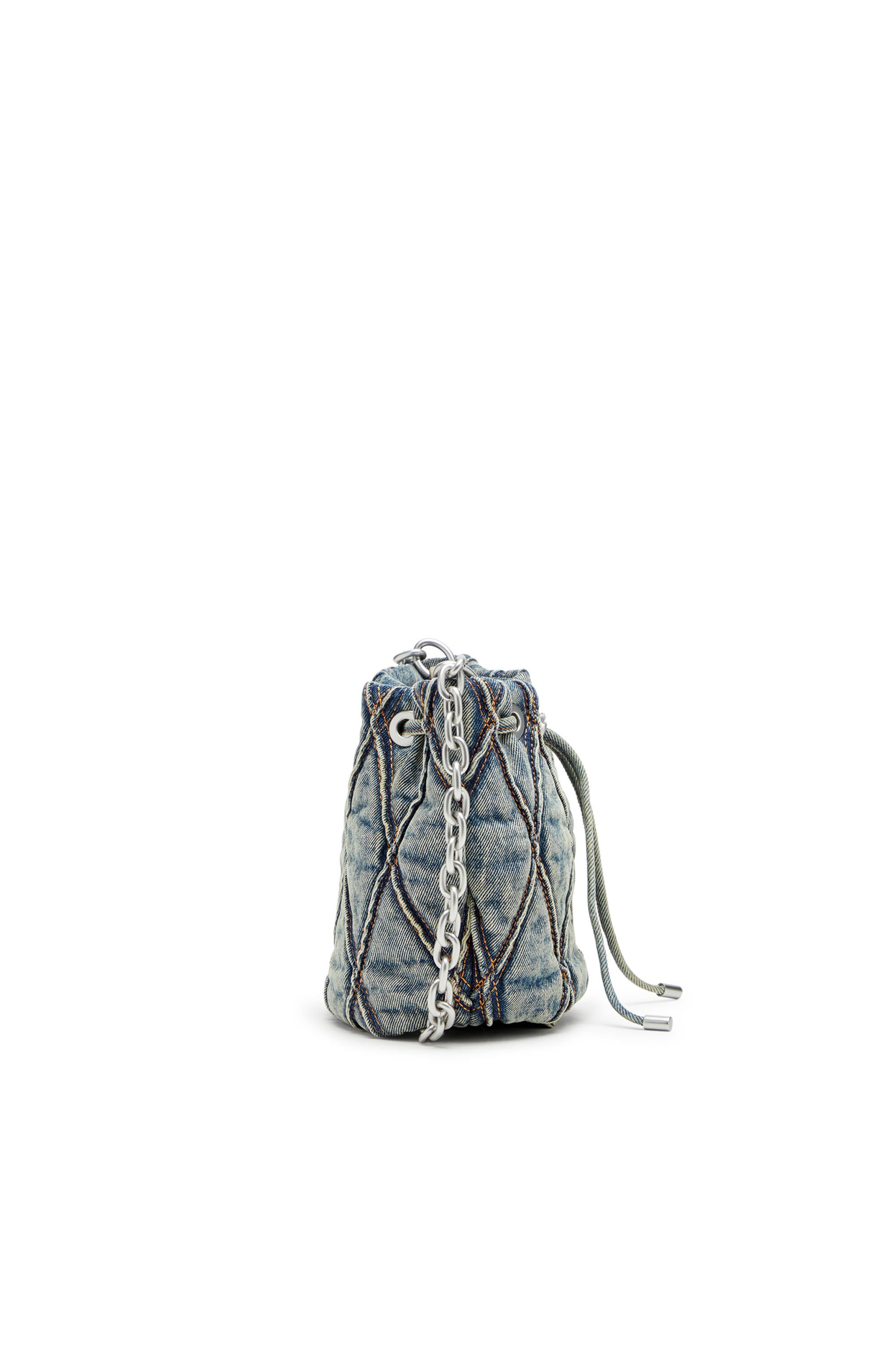 Diesel - CHARM-D BUCKET S, Female's Charm-D S-Mini bucket bag in argyle quilted denim in ブルー - 4