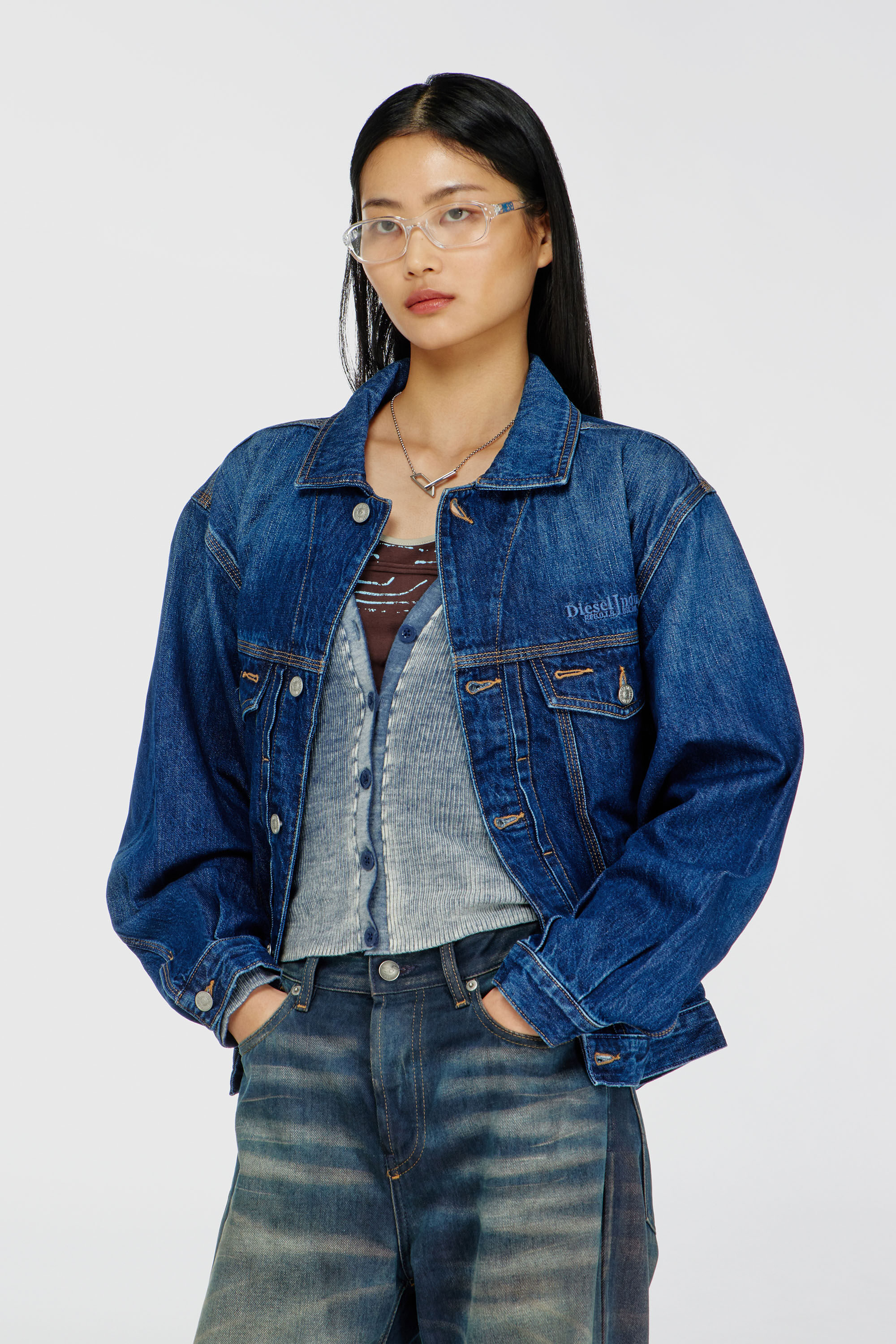 Diesel - D-DENVER, Unisex's デニムジャケット in ミディアムブルー - 1