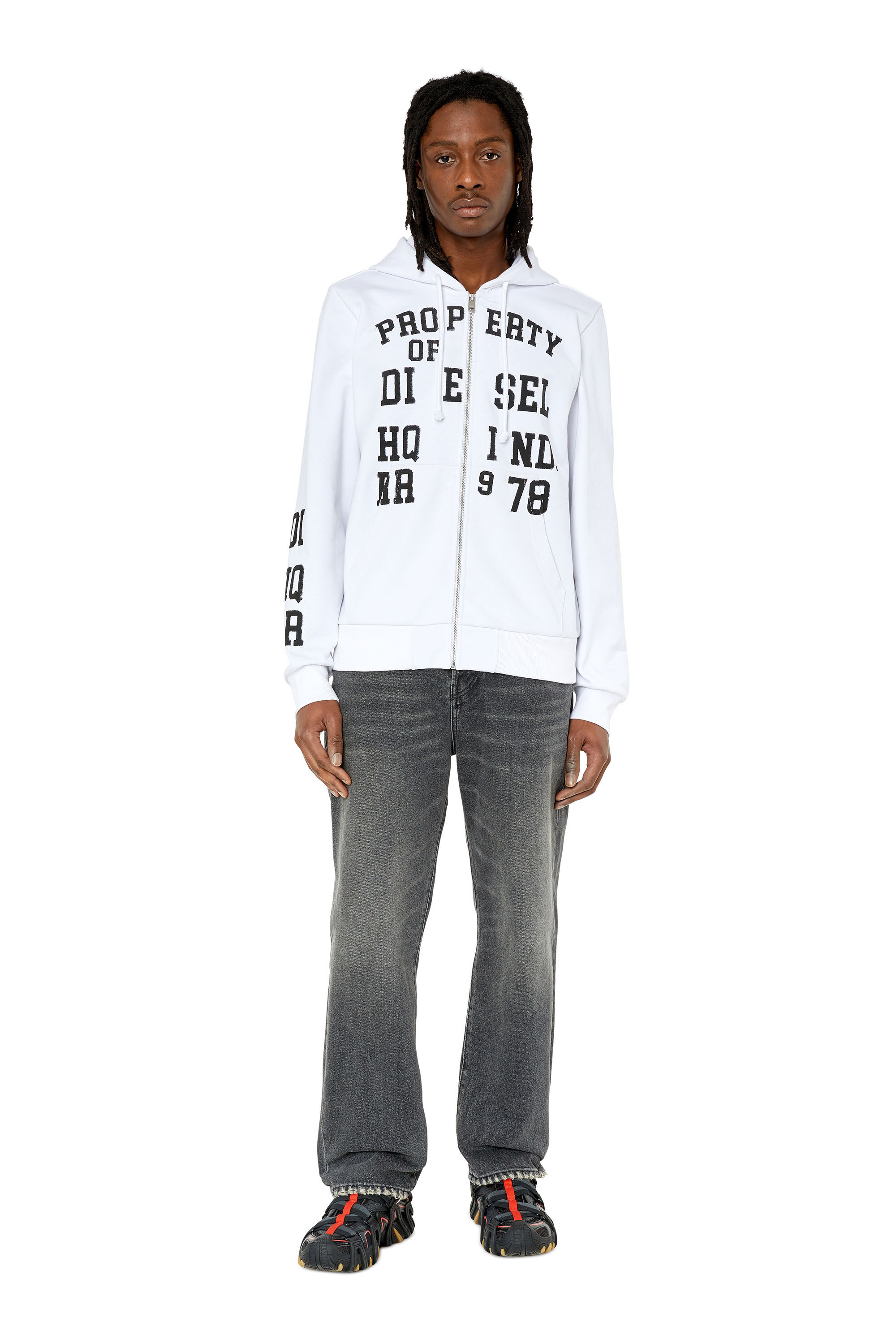 Diesel - S-GINN-HOOD-ZIP-K7, Male's スウェット フーディー パーカー パフプリント in ホワイト - 1