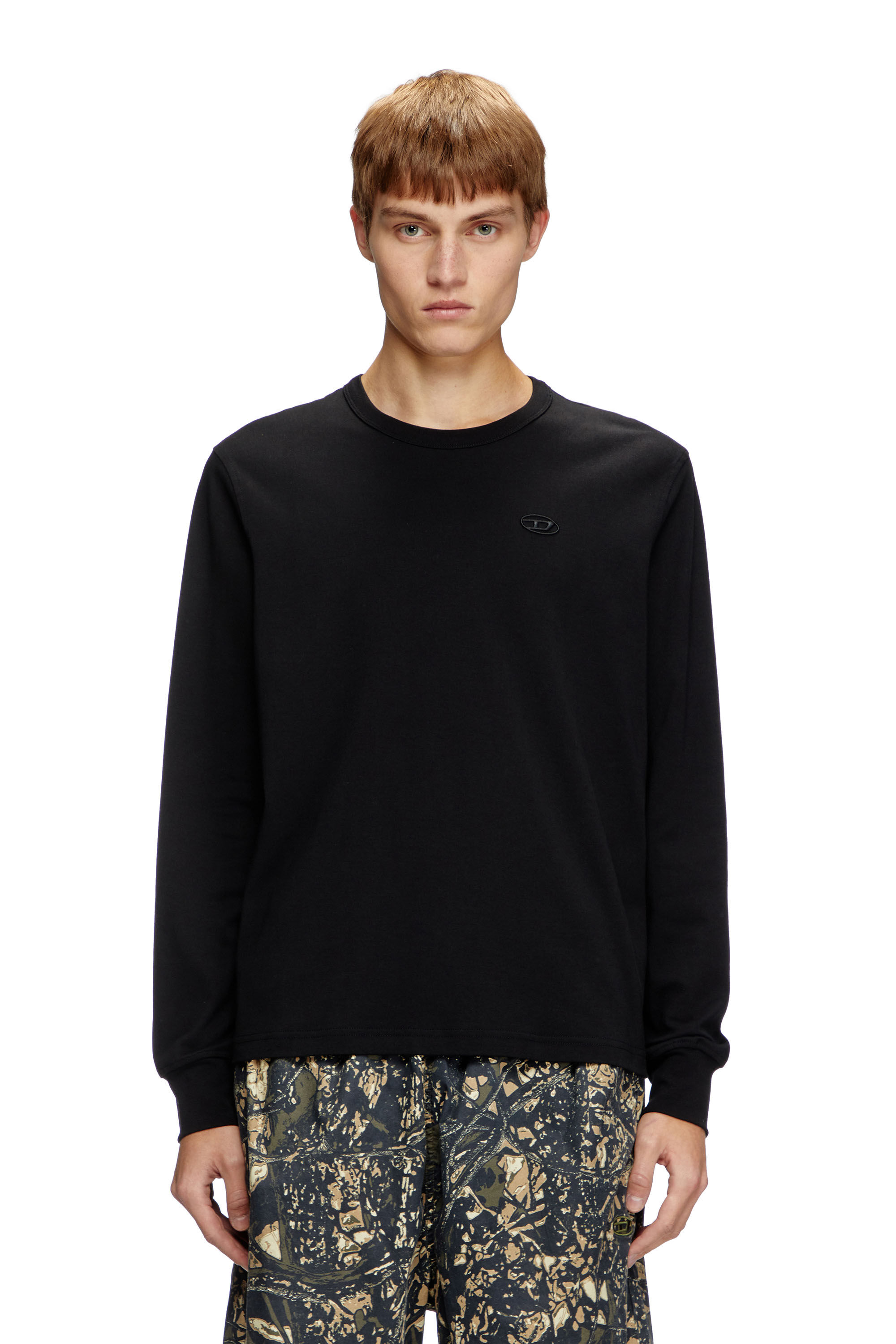 Diesel - T-ADJUST-LS-SLITS-R17, Male's Long-sleeve T-shirt with logo embroidery in ブラック - 3