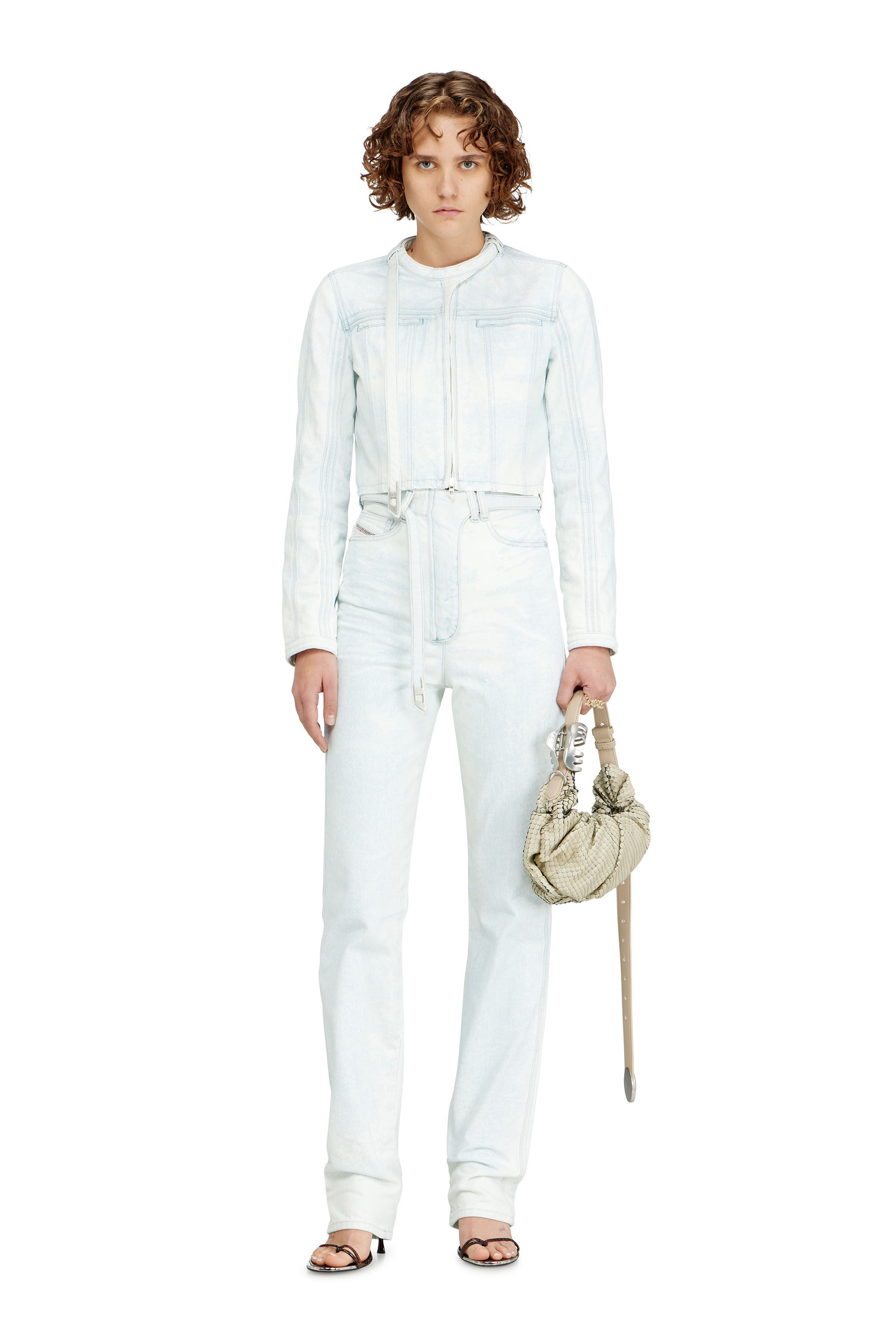 DE-SAPHIX-FSI Cropped jacket in ice-blue satin denim｜ブルー