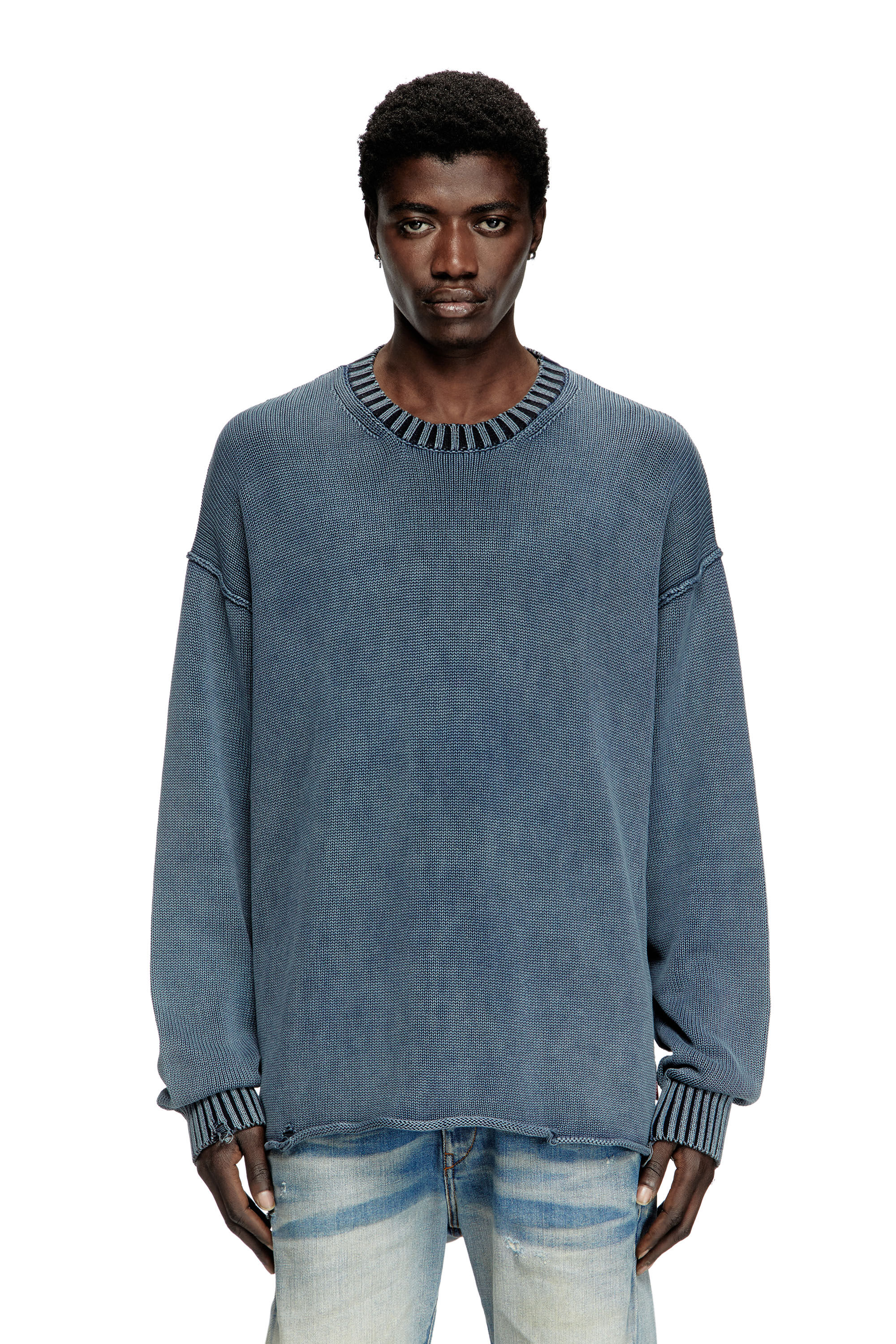 Diesel - K-DELOS-A, Male's Denim-look distressed jumper in ブルー - 3